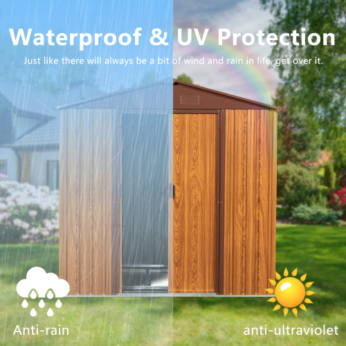 6 Ft. W X 6 Ft. D Metal Storage Shed Appealing horizontal siding in woodgrain with coffee trim to complement、、eastwooduniform