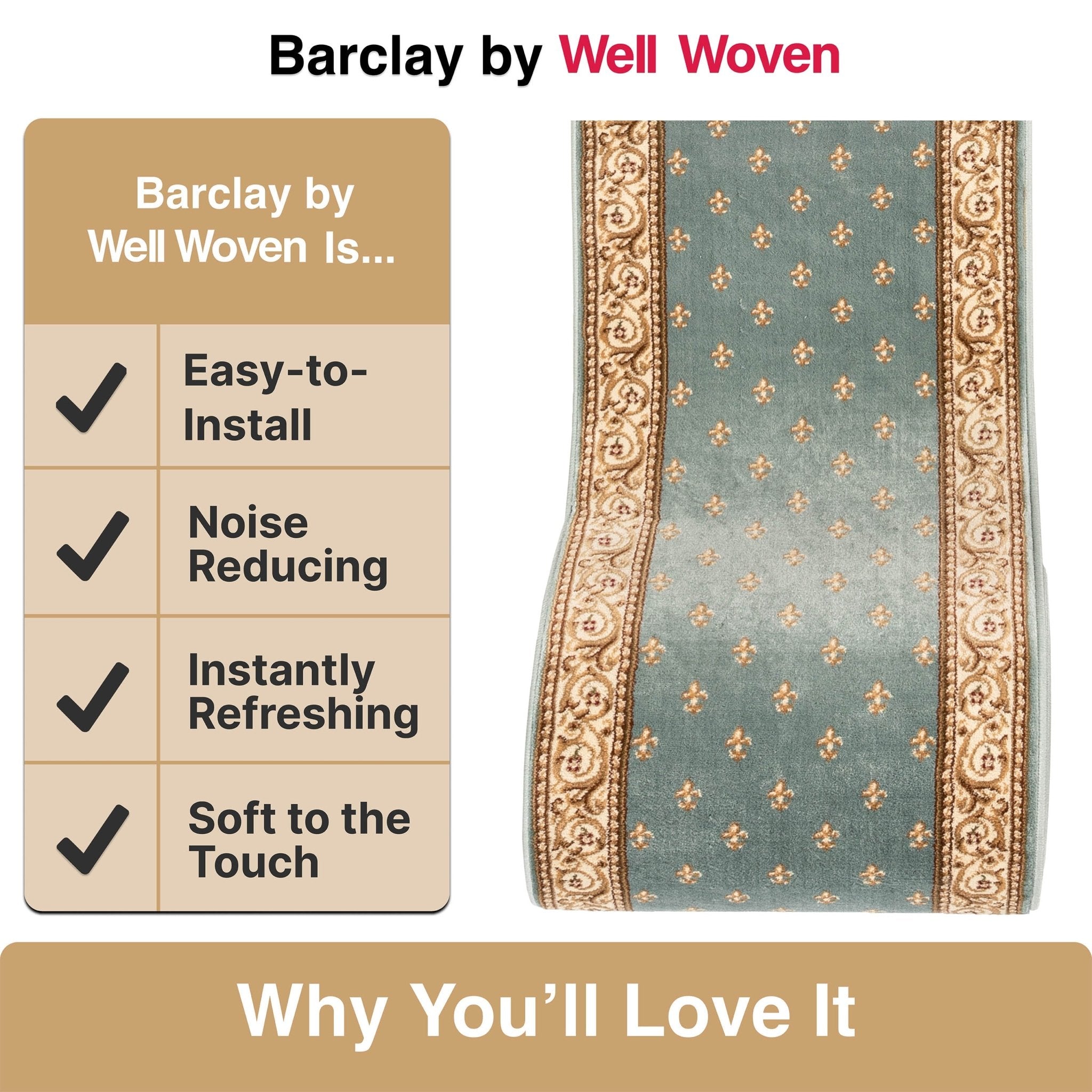 Custom Size Hallway & Stair Runner Fleur de Lis Traditional Light Blue 27 Inch Wide x Choose Your Custom Length Runner Rug、mySite、gigharbornorthrealestate