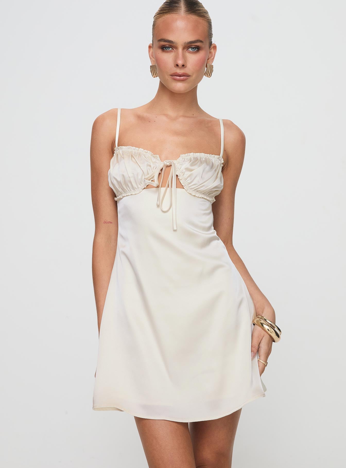 Decipher Satin Mini Dress Ivory、mySite、solidvoid