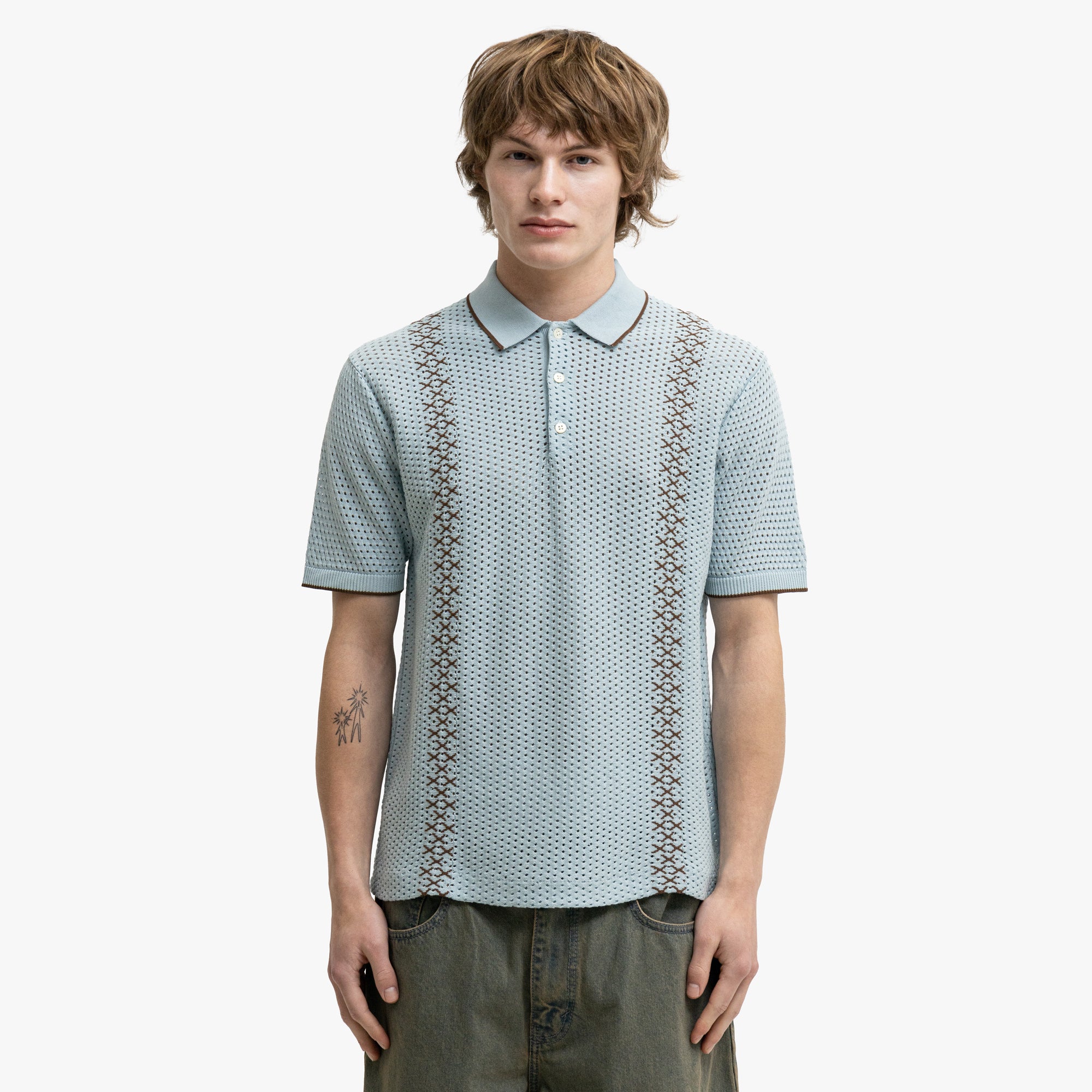  BEAMS PLUS Mesh Knit Stripe Polo Sax、mySite、merchandisen