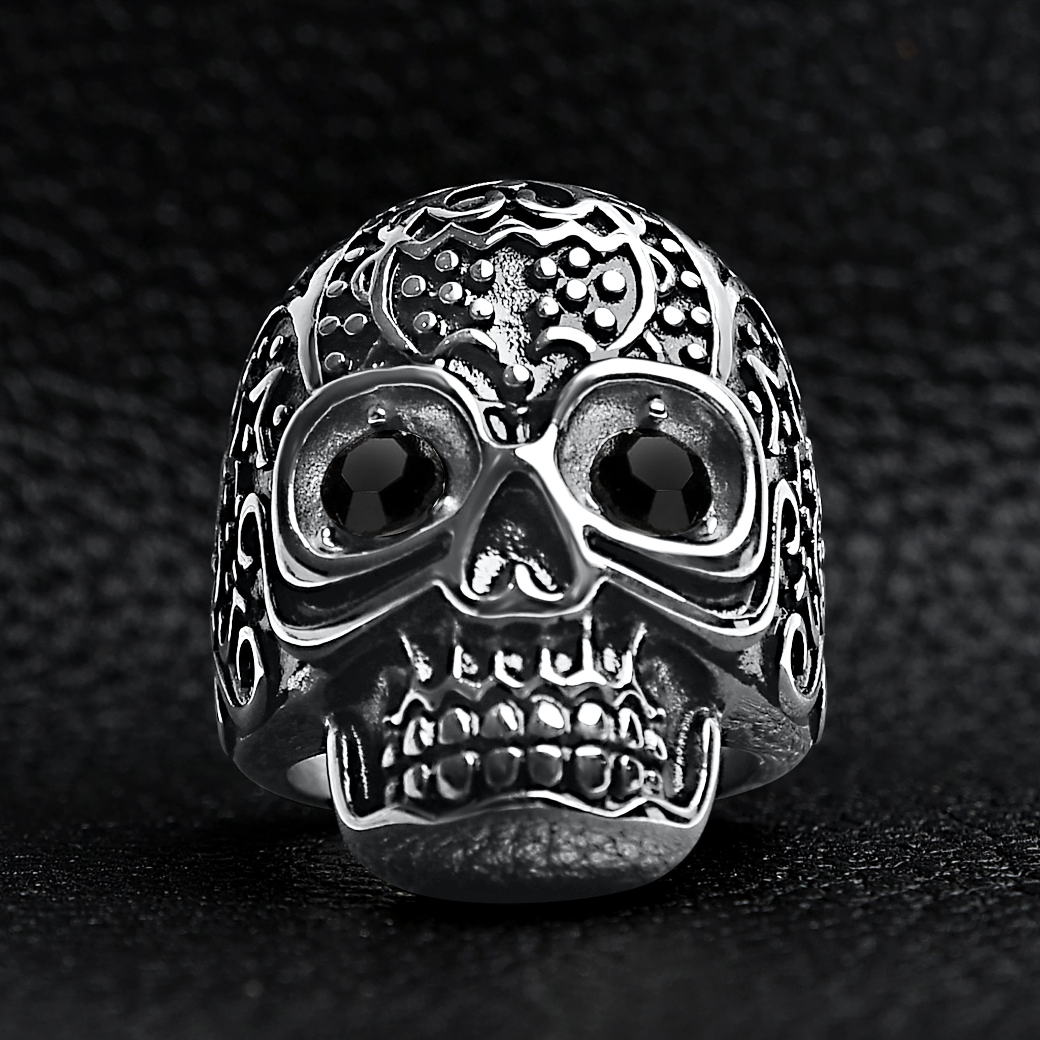 Black CZ Eyed Detailed Skull Stainless Steel Ring / SCR4045、mySite、dreamappss