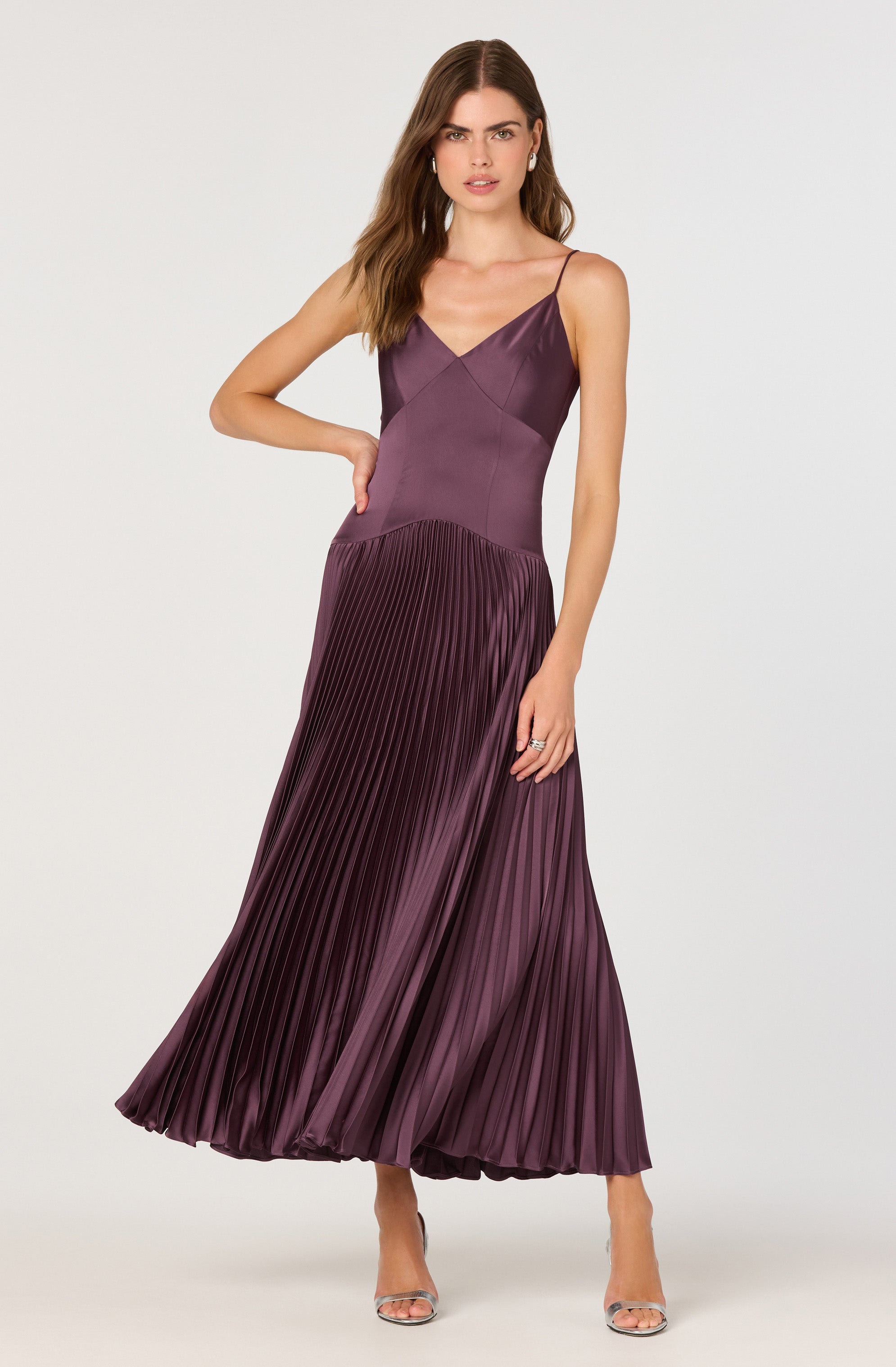 Pleated Drop Waist Maxi Dress、mySite、solidvoid