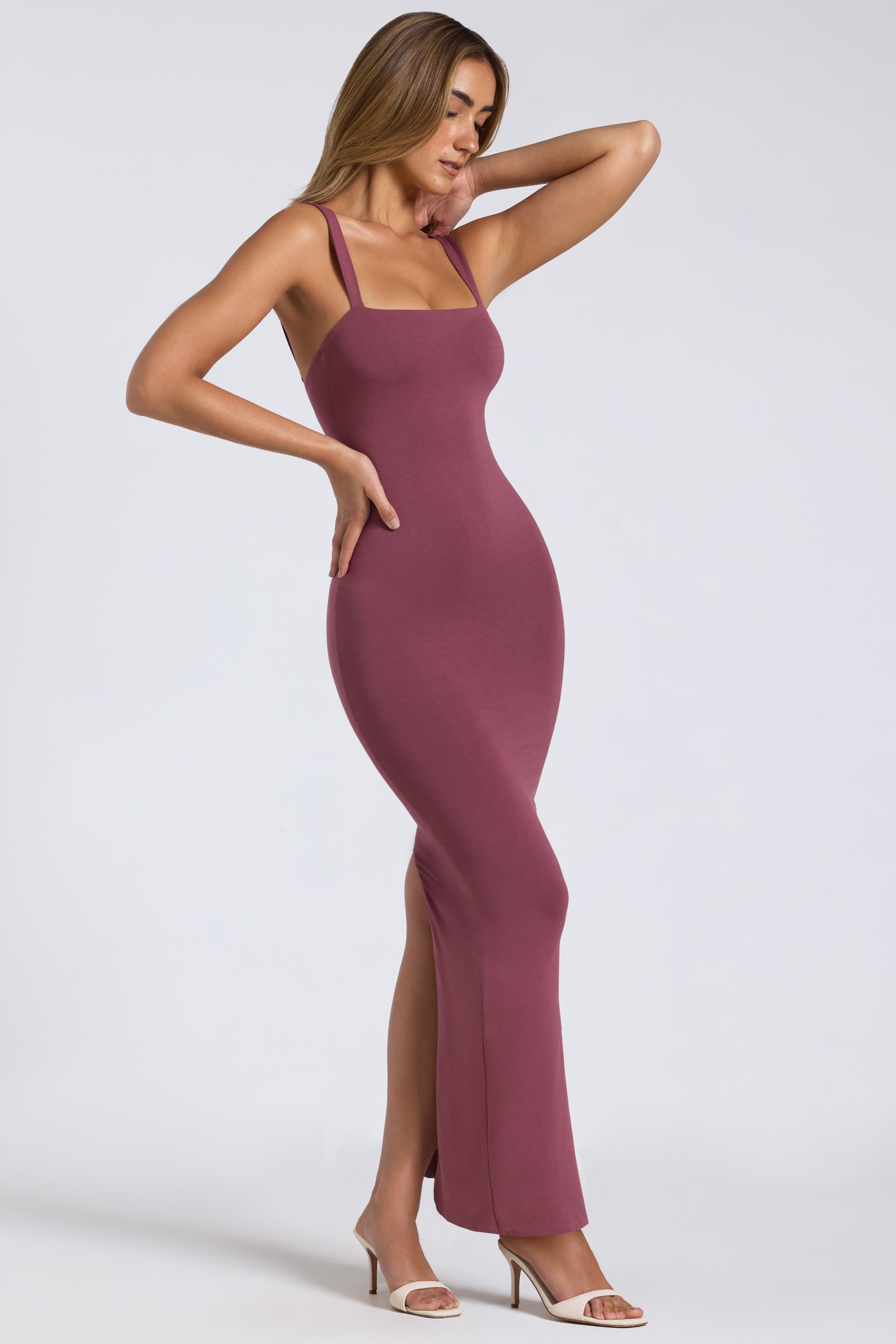 Modal Square Neck Low Back Maxi Dress in Plum、mySite、solidvoid