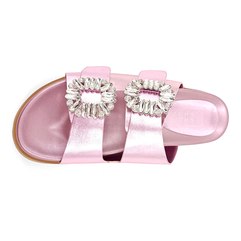 Bridget Metallic Rhinestone Slide Sandals、mySite、gtrtttuynbv