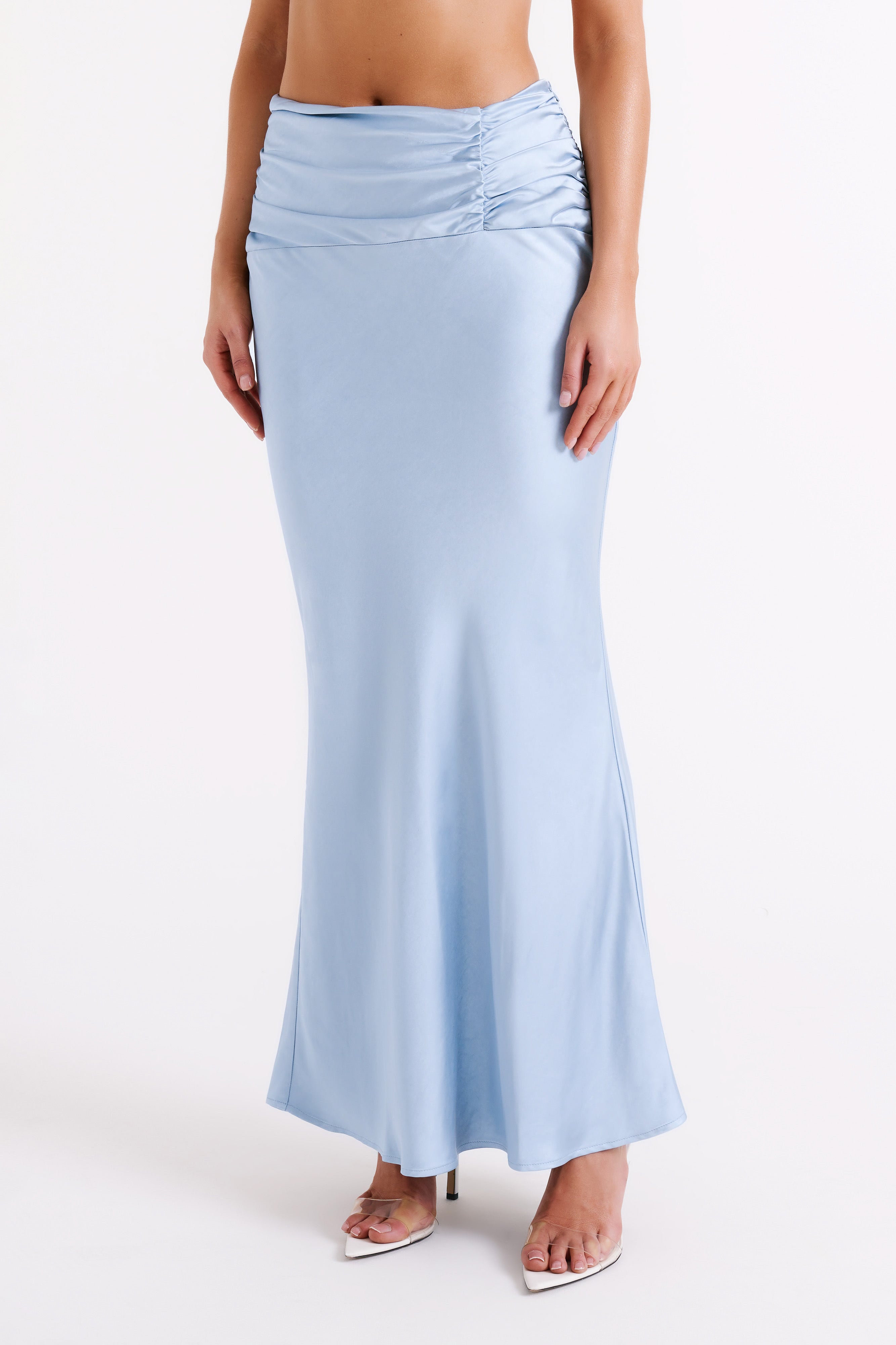 Khalani Ruched Satin Maxi Skirt - Ice Blue、mySite、solidvoid