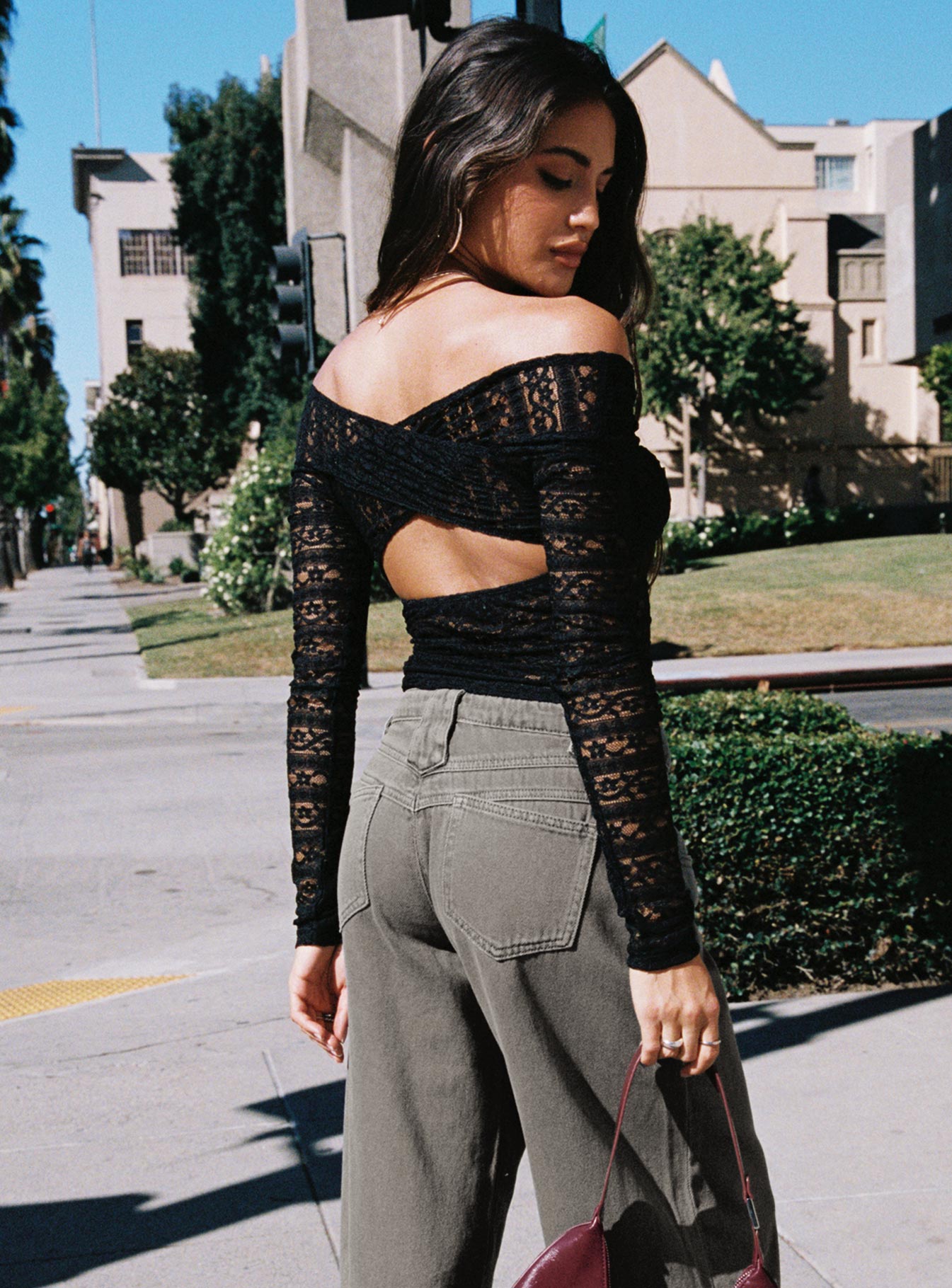 Petaluma Off Shoulder Long Sleeve Top Black、mySite、solidvoid