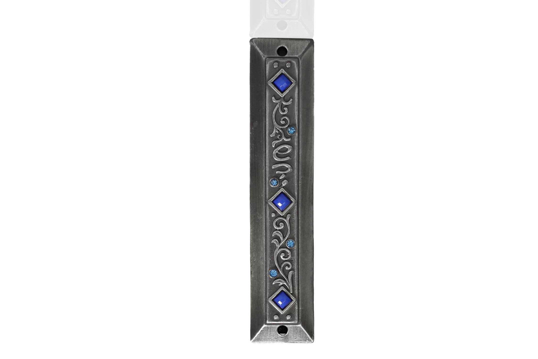 Holy Land Market Pewter with Blue Stones Jeweled Mezuzah (3.5 Inches with Scroll)、mySite、topwebapps