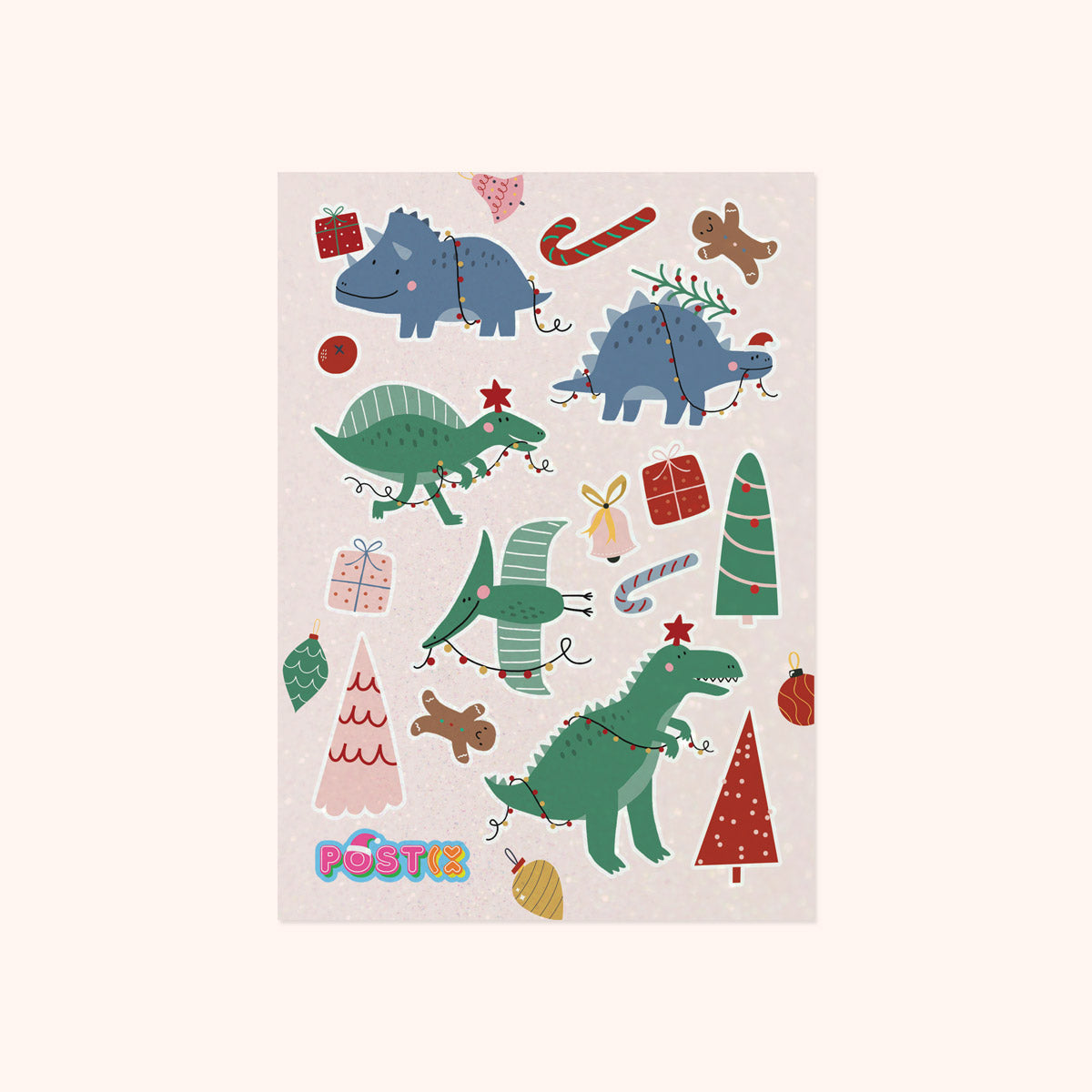  Dino Christmas Party Glitter Sticker Sheet、mySite、ghnorth