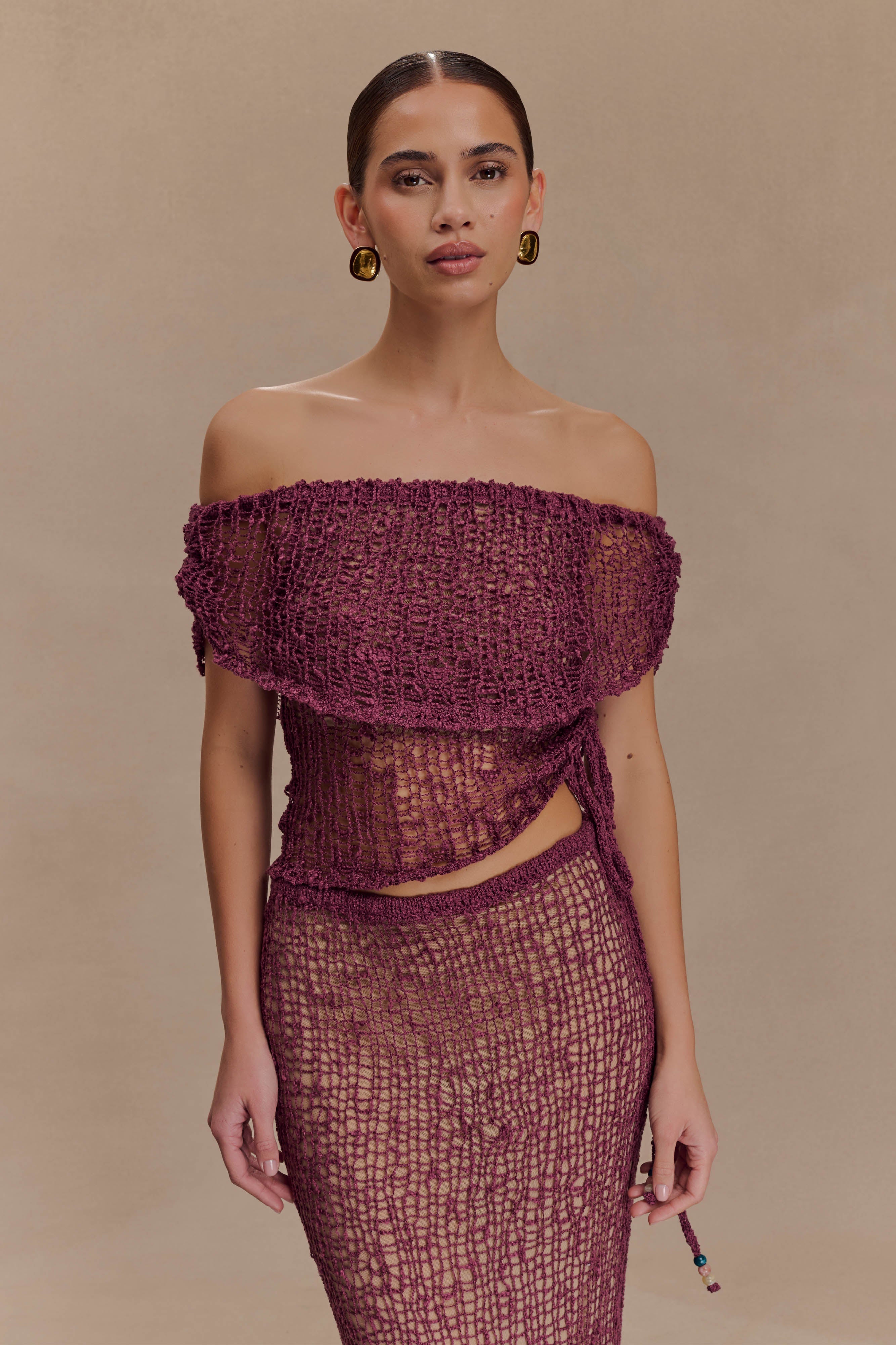 Cordelia Off Shoulder Knit Top - Mauve、mySite、solidvoid