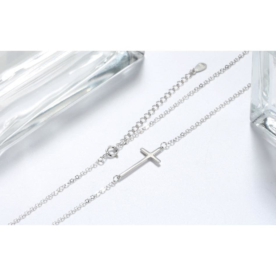 Sterling Silver Cross Necklace-Elegant Sideways Cross、mySite、g9winljtr
