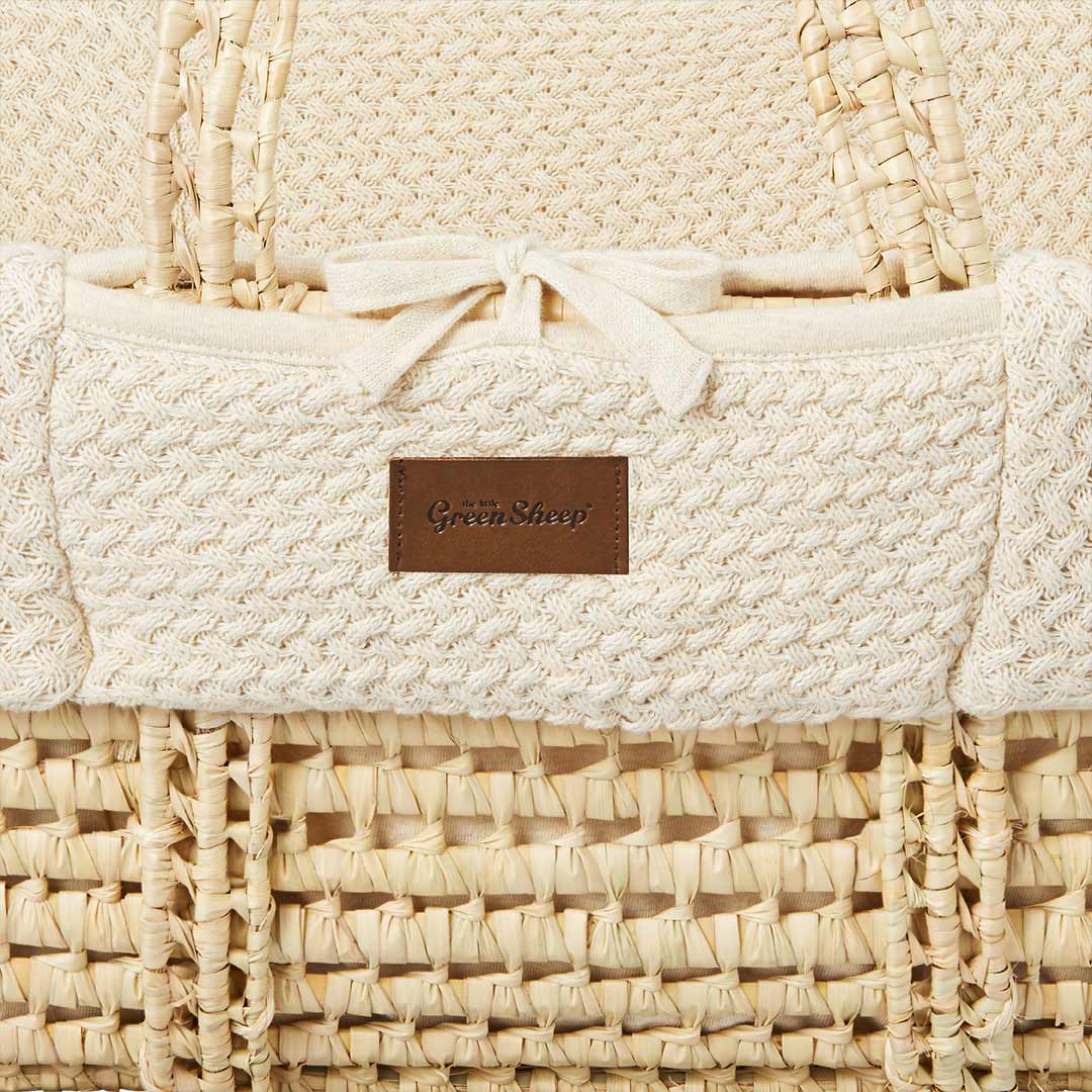  The Little Green Sheep Organic Wheat Knit Moses Basket + Mattress - Linen、mySite、merchandisen