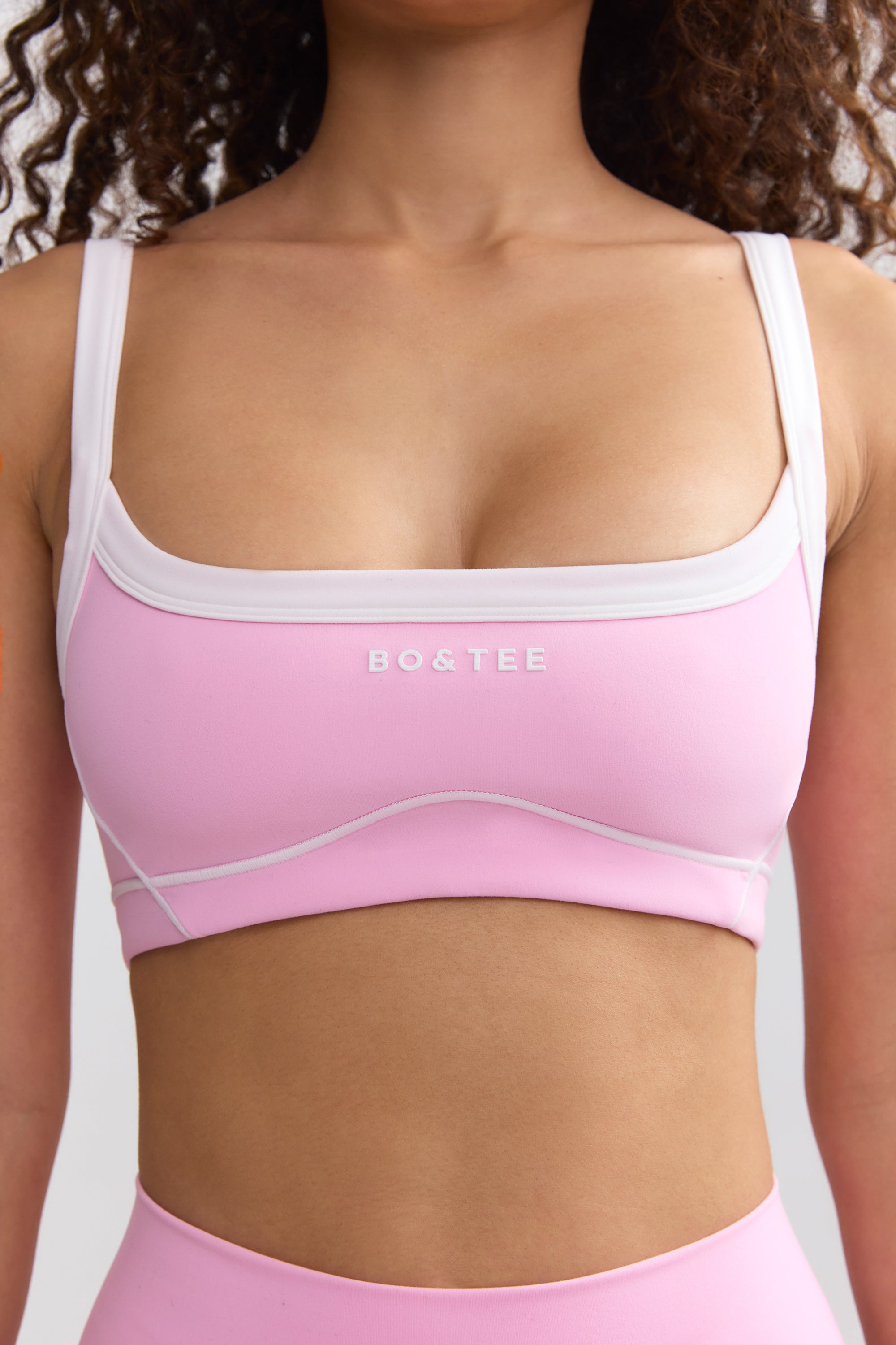 Soft Active Contrast-Trim Sports Bra in Baby Pink、mySite、solidvoid