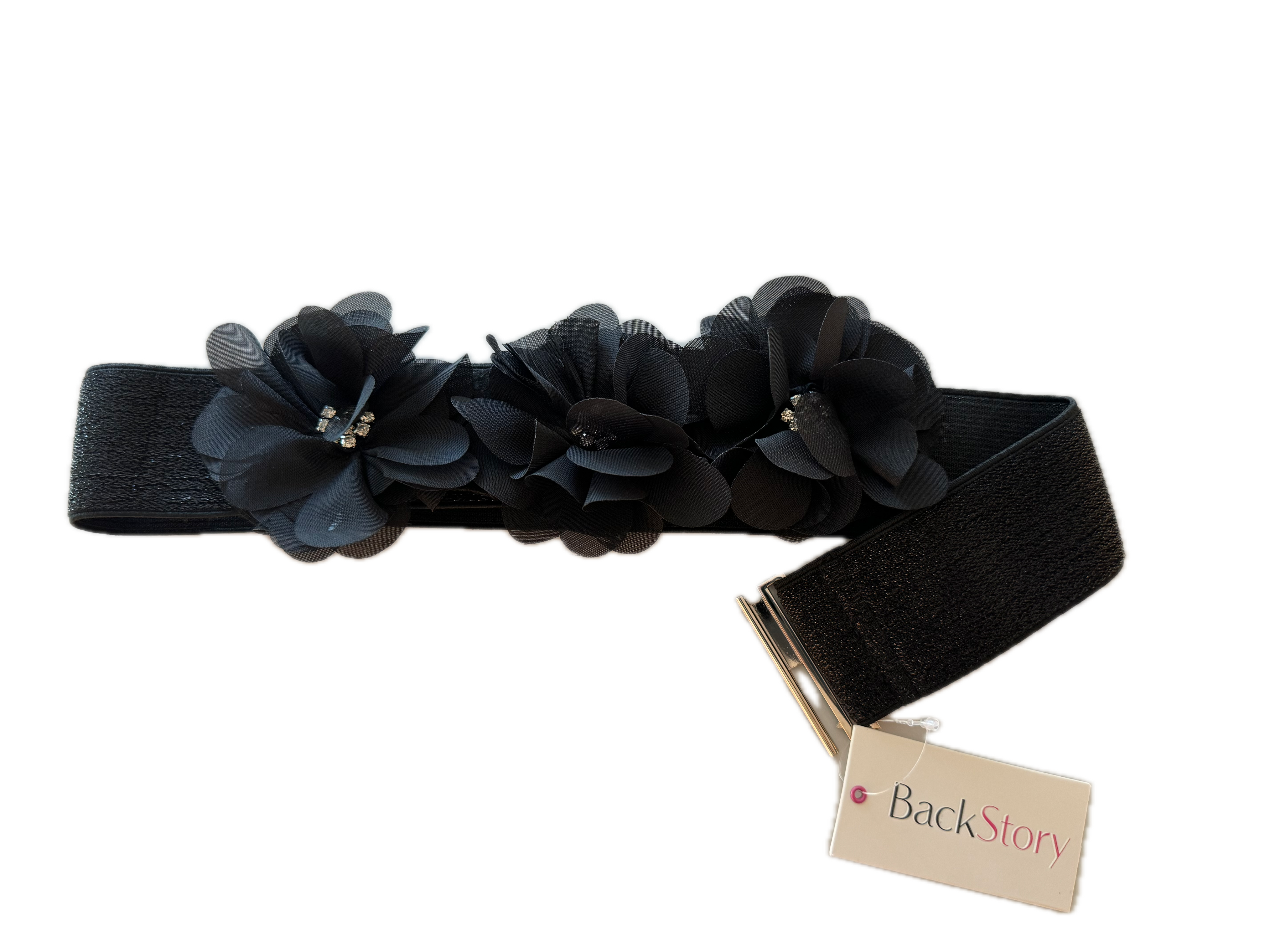  Black Sparkle Stretch Belt with Organza Flowers、mySite、justintrudeaud