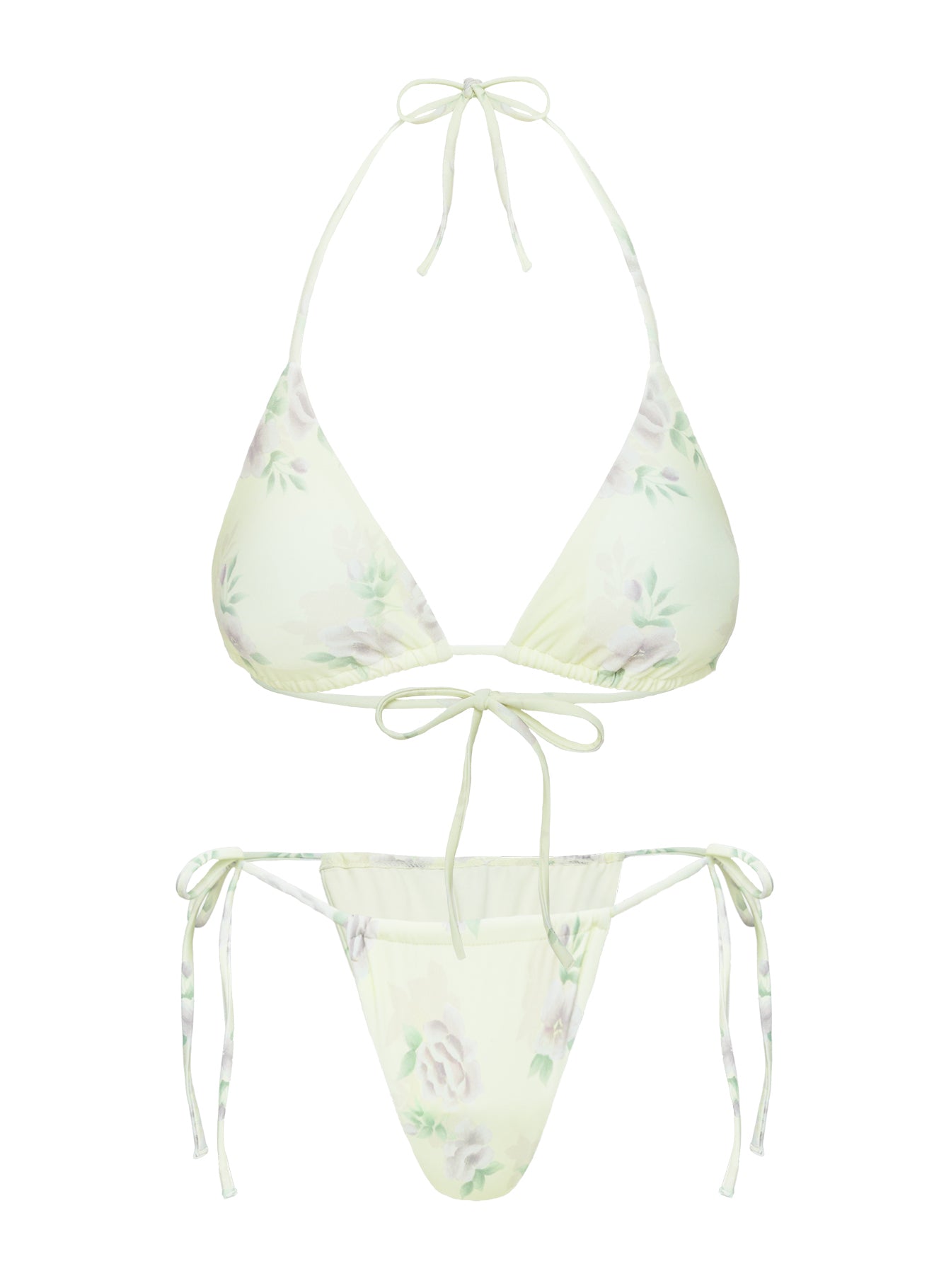 Jenner Tie Side Ruched Bikini Bottom Yellow / Purple Floral、mySite、solidvoid