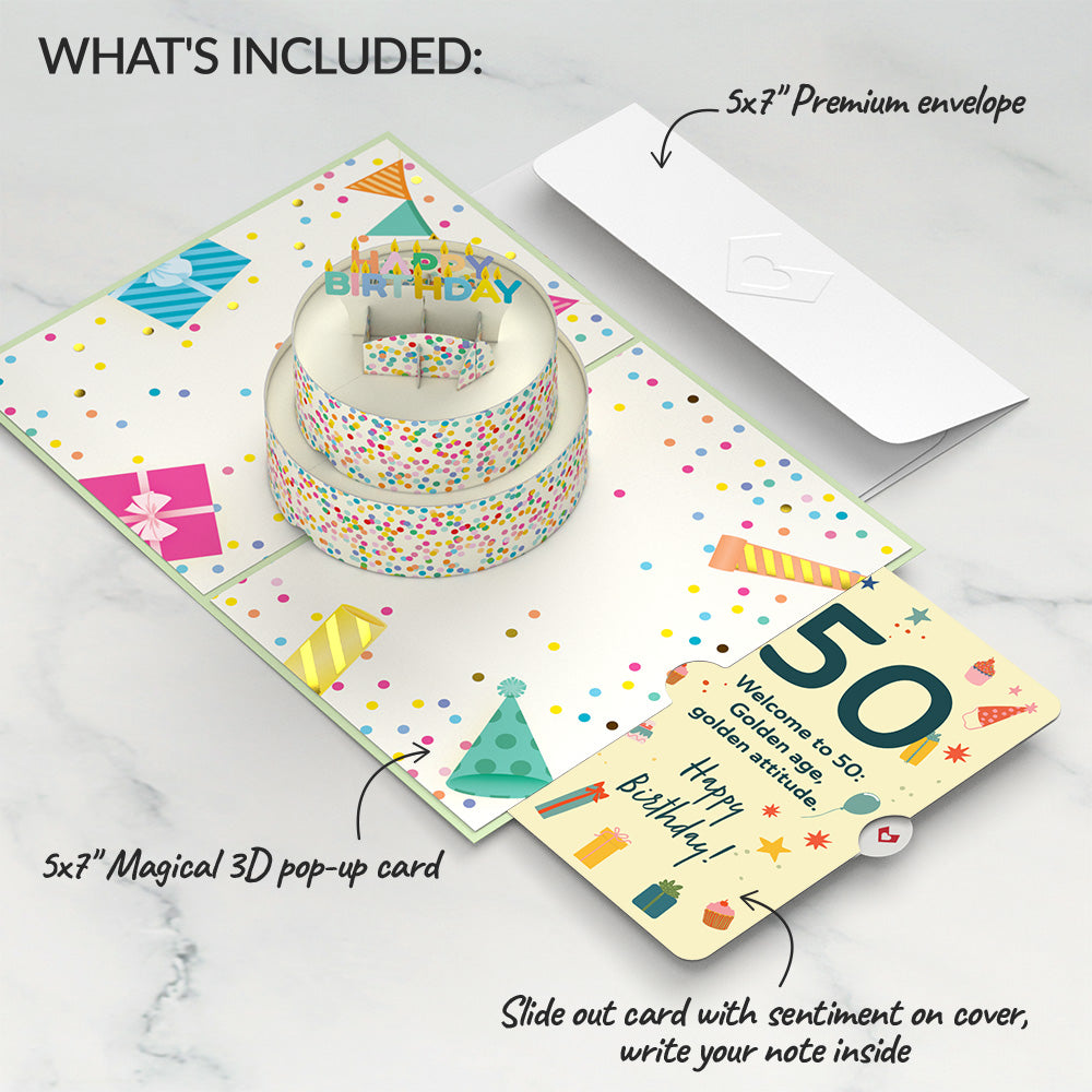 Sprinkles 50th Birthday Cake Pop-Up Card and Sentiment Set、mySite、solidvoid