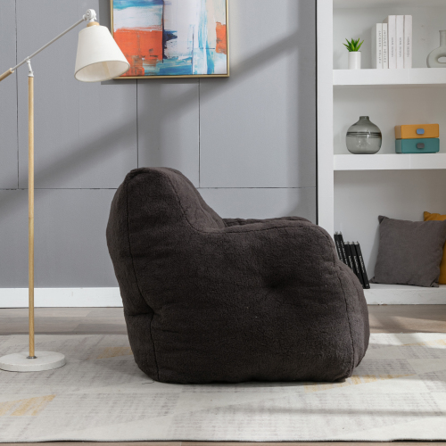 010-Soft Teddy Fabric Tufted Foam Bean Bag Chair With Teddy Fabric Dark Gray、、casual