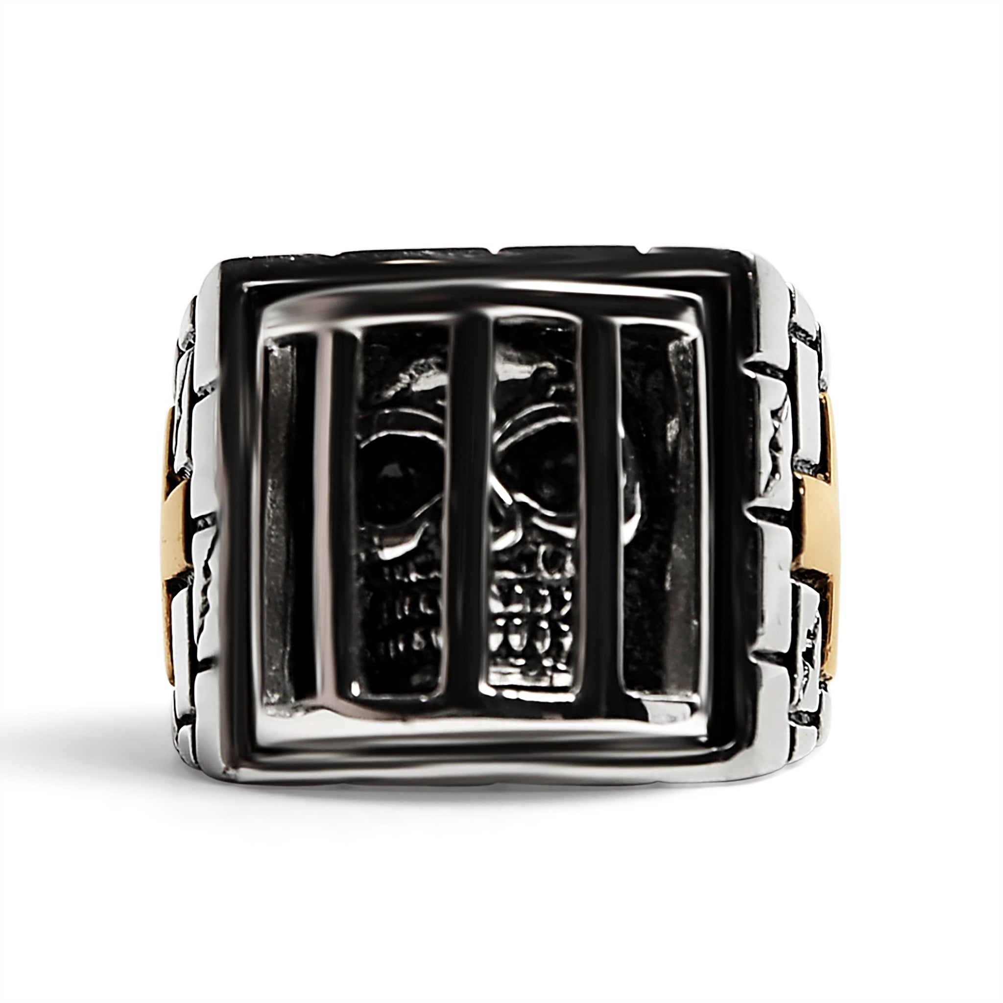 Stainless Steel Medieval Jailed Skull With 18K Gold PVD Coated Cross Accents Ring / SCR4101、mySite、dreamappss