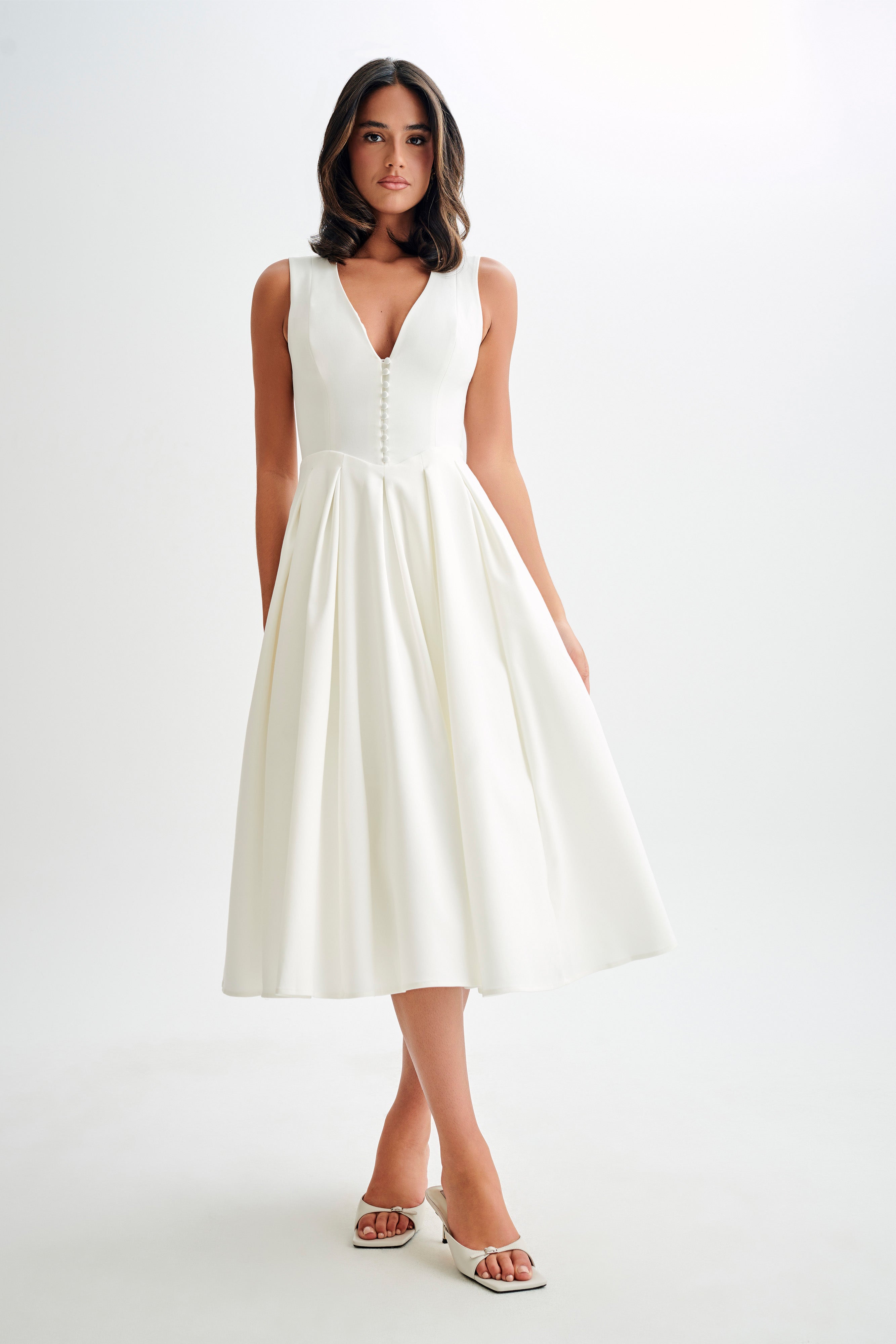 Keely Cotton Sleeveless Midi Dress - White、mySite、solidvoid