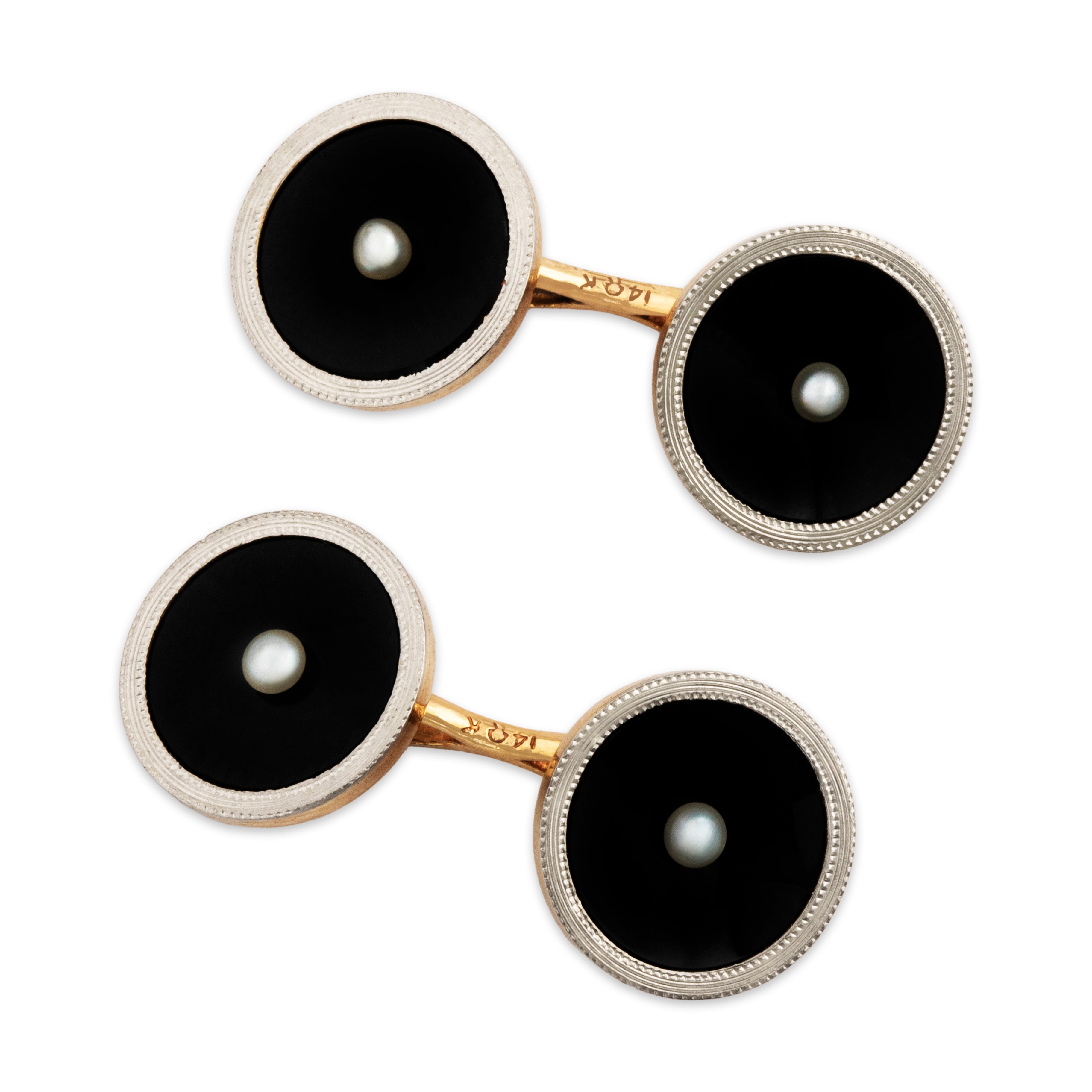 Antique Art Deco Larter & Sons 14k Yellow Gold & Platinum Onyx Pearl Cufflinks、mySite、hinf8tx79