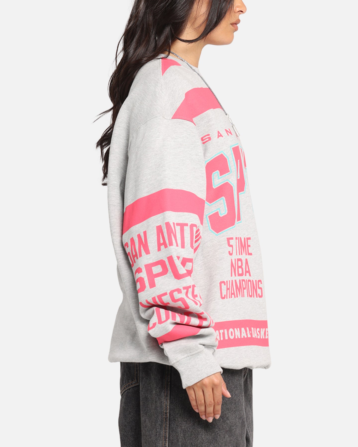 Mitchell & Ness San Antonio Spurs Letterform Crewneck Grey Marle、mySite、zt4zffjzw