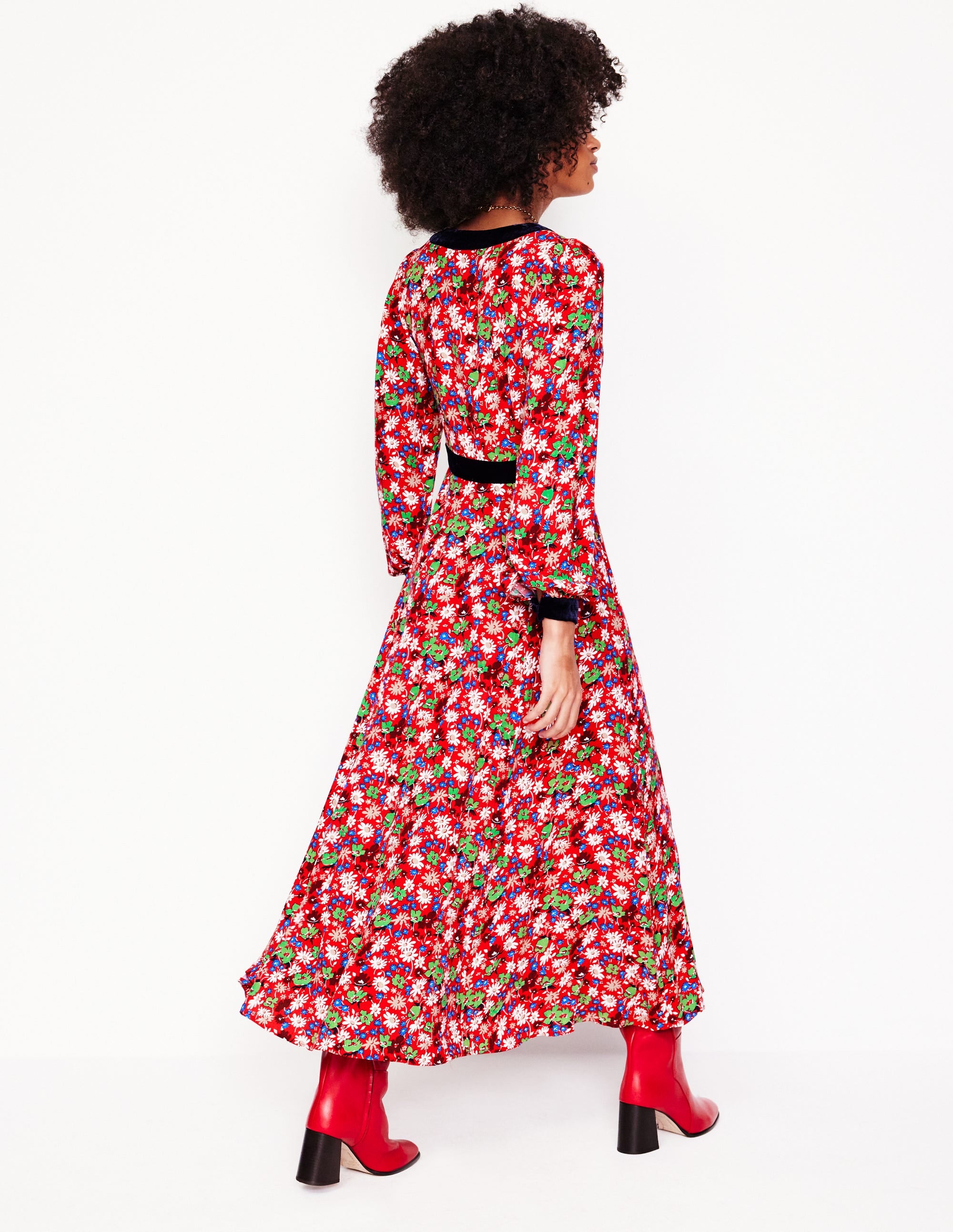  Velvet Trim Maxi Tea Dress-Bright Ruby, Floral Burst、mySite、ashleygrahame
