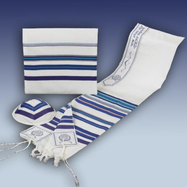 Classic Blue Striped Tallis, Kippah, and Bag - 100% Wool - 36、mySite、topwebapps