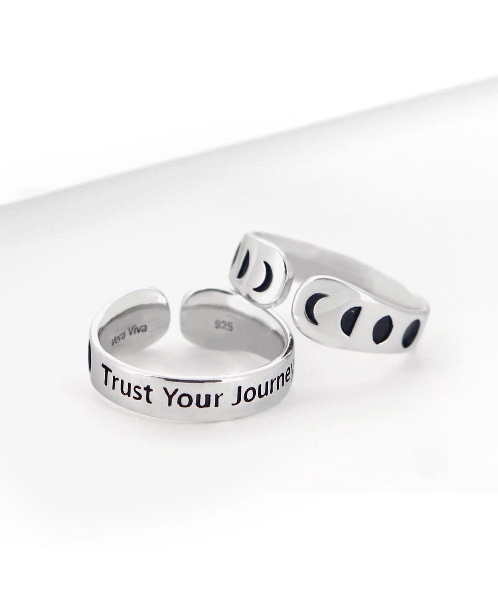 Moon Phase Trust Your Journey Adjustable Inspirational Sterling Silver Ring、mySite、topwebapps