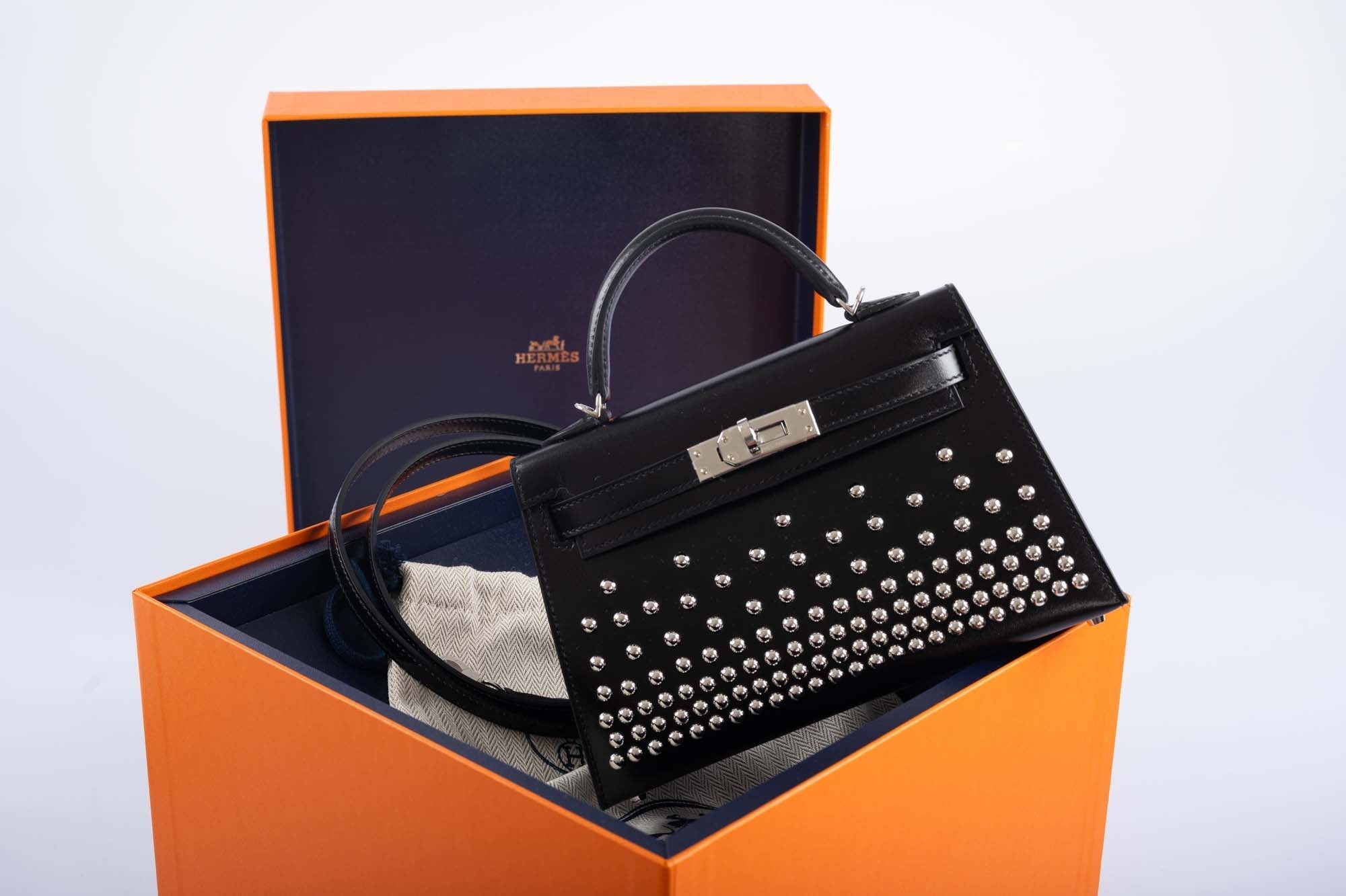Hermès Clouté Mini Kelly 20 Studded Black Box Palladium Hardware、mySite、garminoutage.com