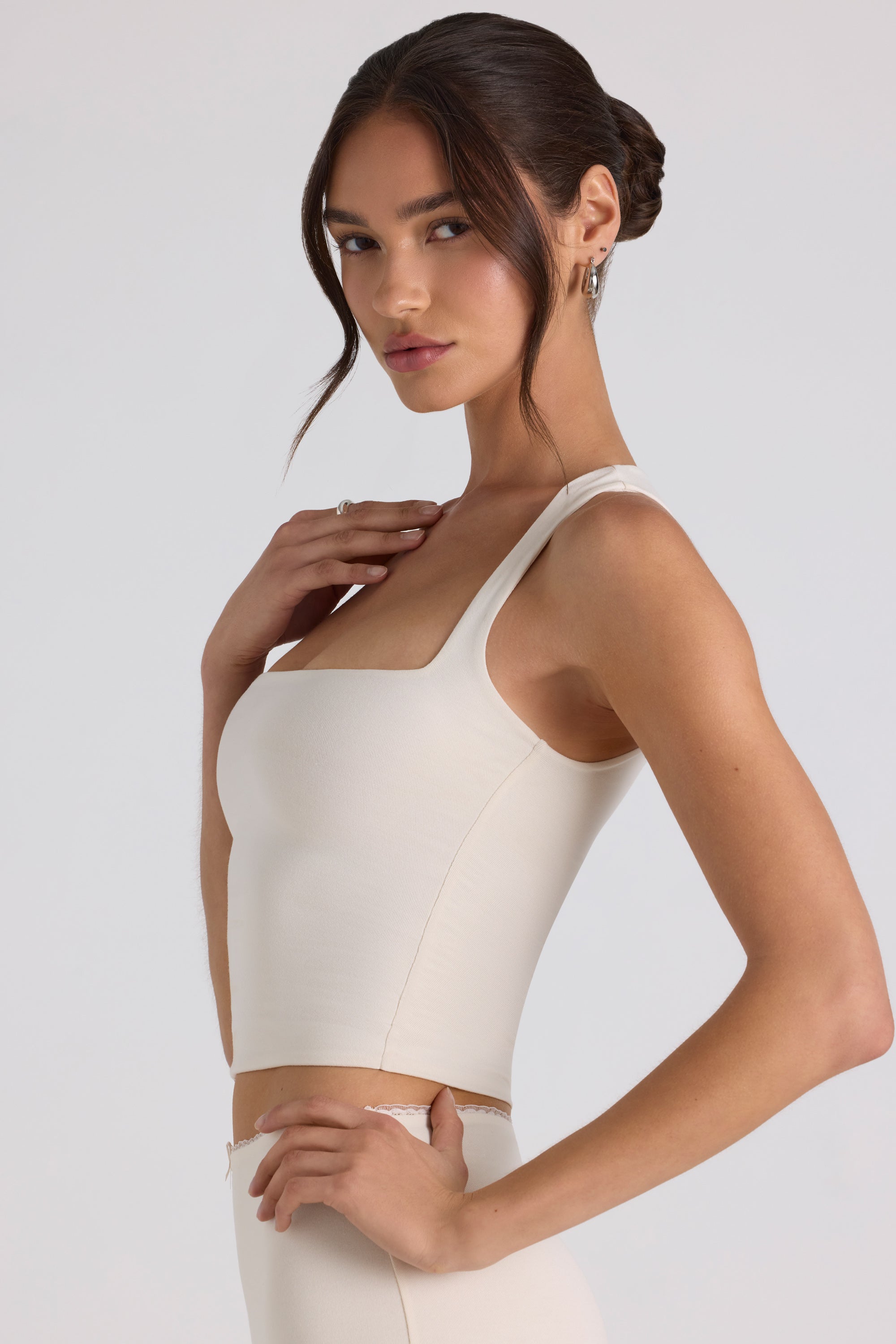 Modal Bow-Detail Crop Top in Ivory、mySite、solidvoid