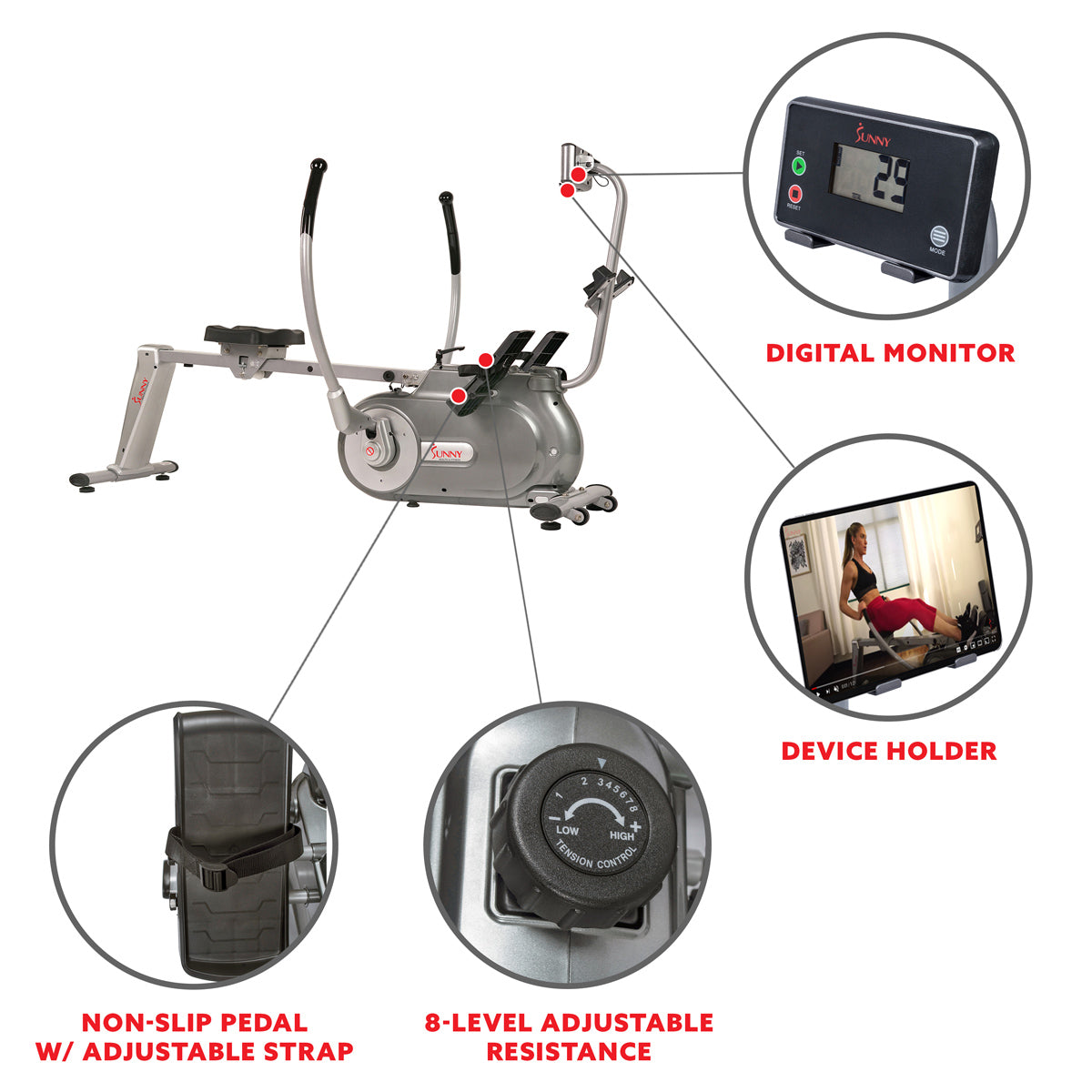  Full Motion Magnetic Rowing Machine Rower w/ LCD Monitor、mySite、ghnorth