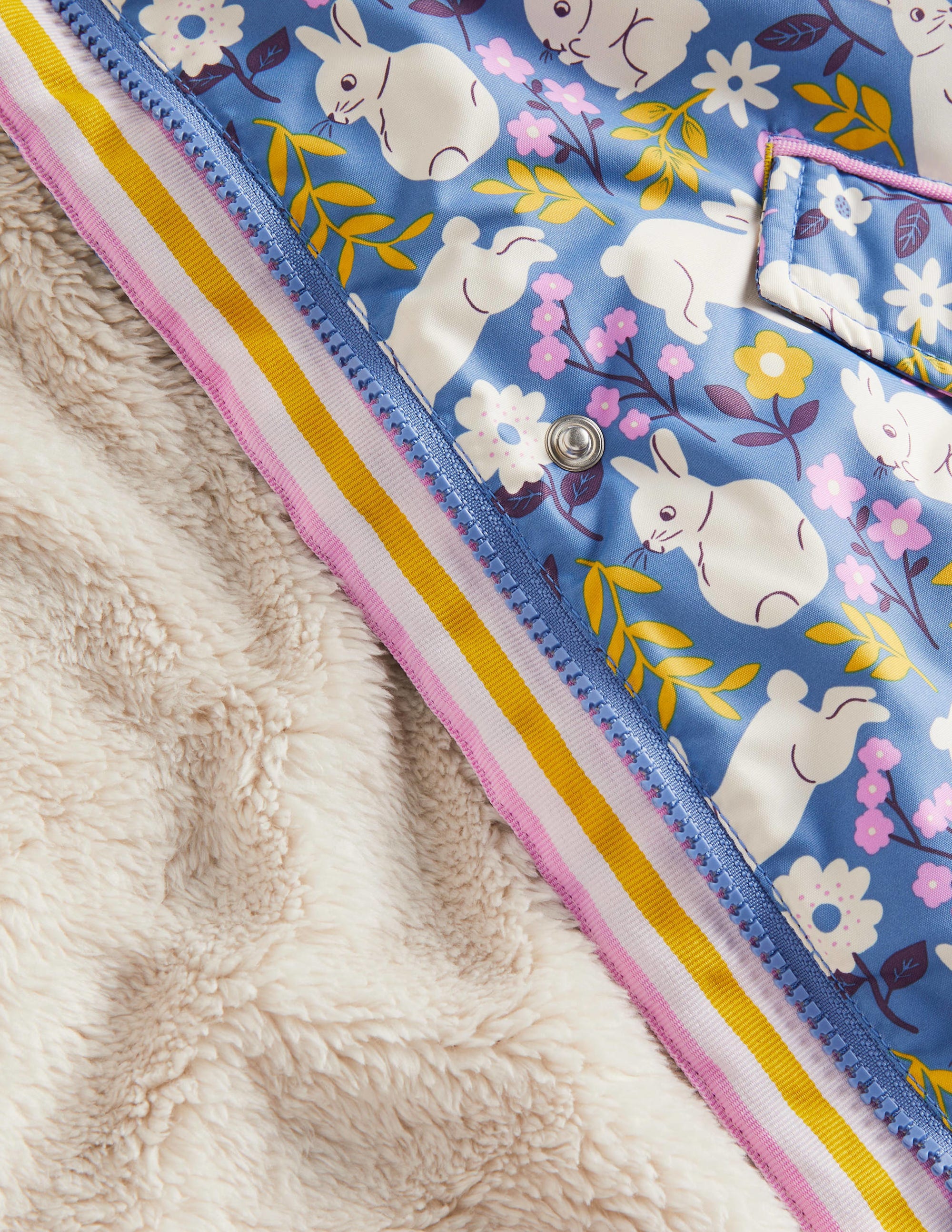  Blue Bunny Print Sherpa-Lined Anorak-Riviera Blue Bunny Field、mySite、ashleygrahame