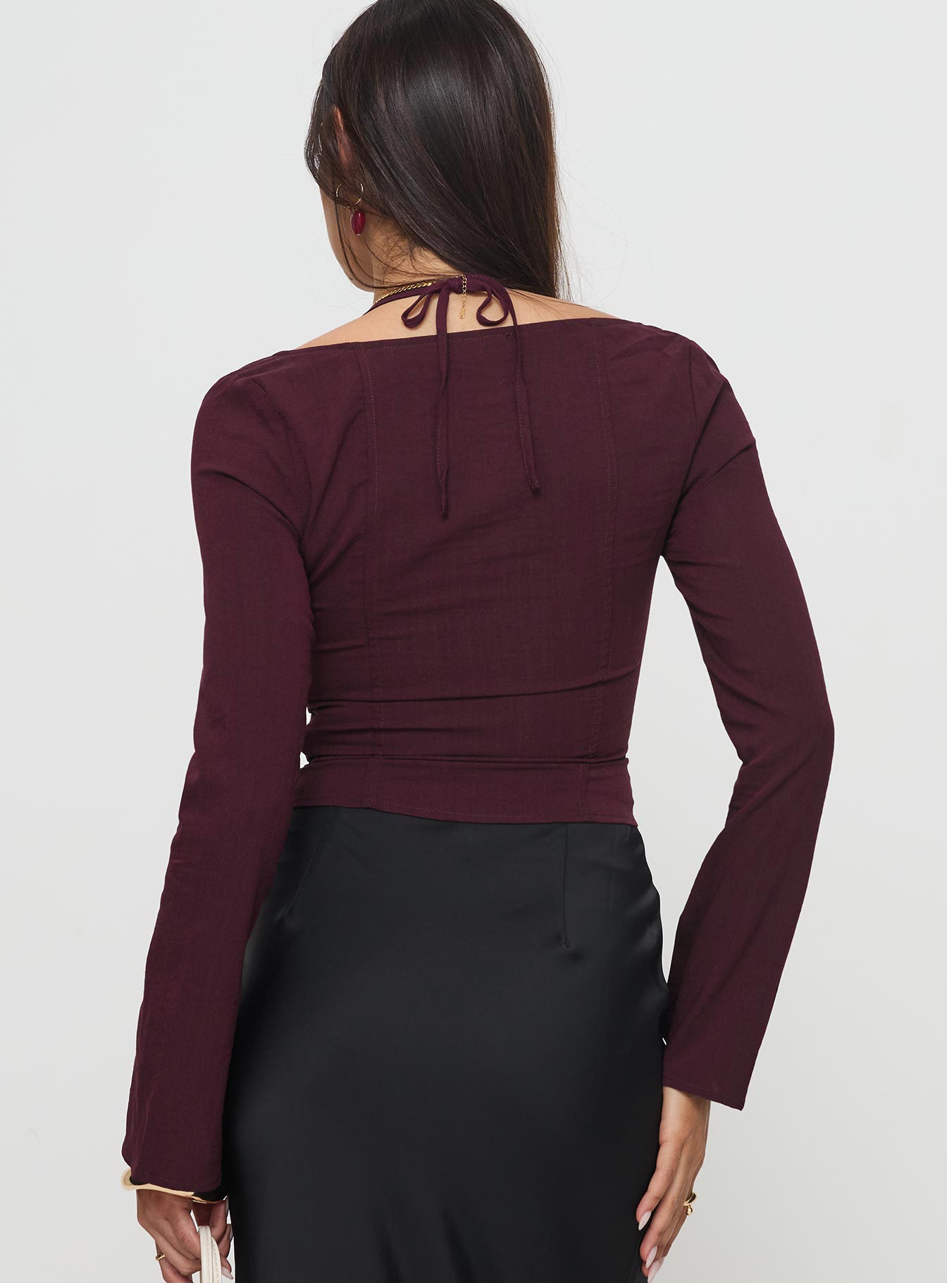 Trynia Long Sleeve Top Burgundy、mySite、solidvoid