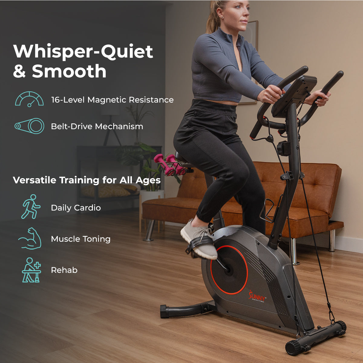  16-Level Magnetic Resistance Upright Bike with Workout Bands、mySite、ghnorth
