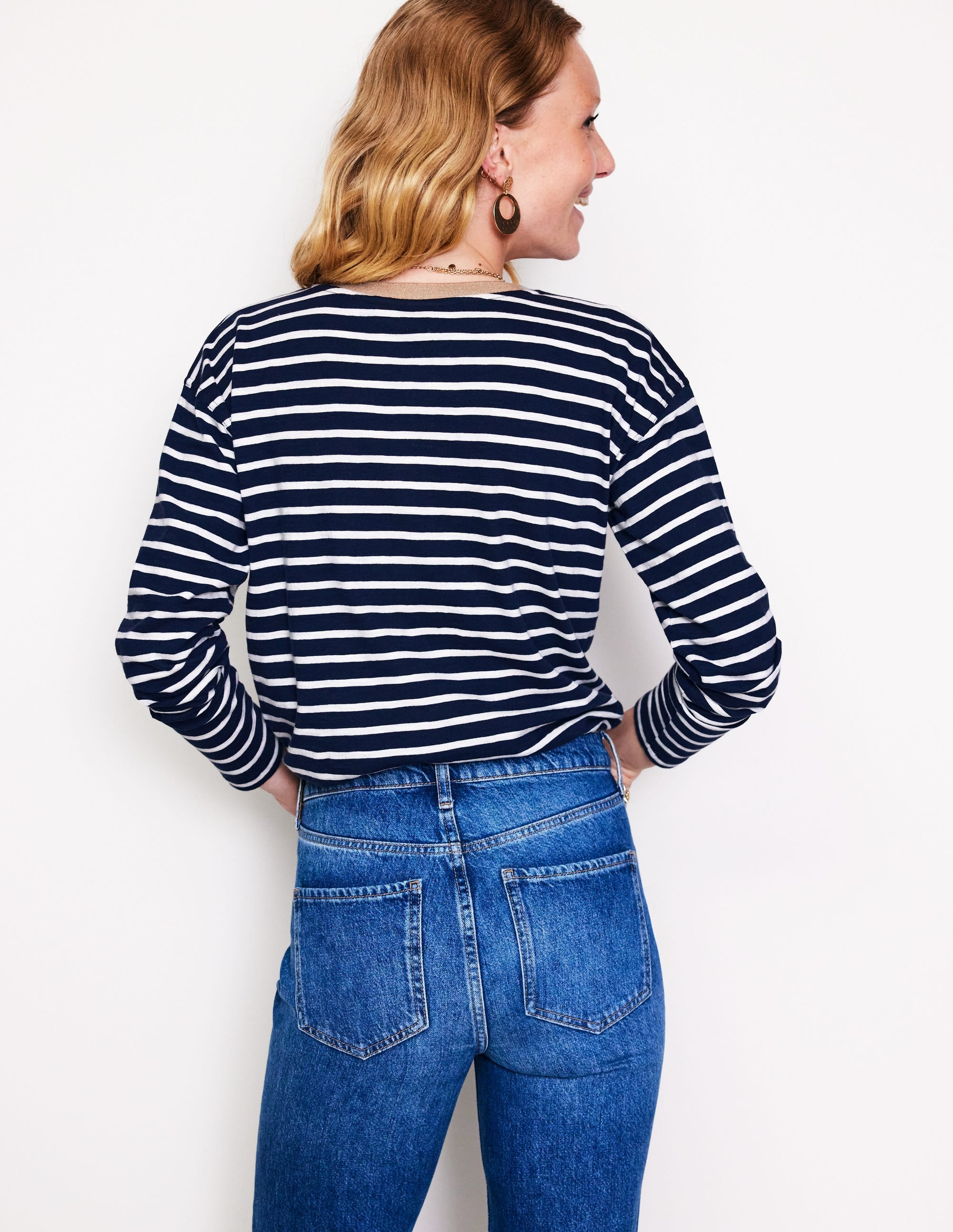  Metallic Trim Henley Top-Navy, Ivory Stripe、mySite、ashleygrahame