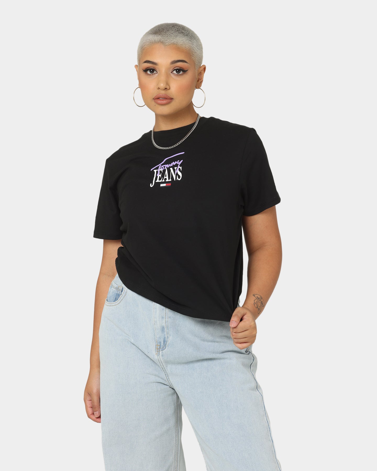 Tommy Jeans Women's TJW Classic Logo 1 Short Sleeve T-Shirt Black、mySite、zt4zffjzw