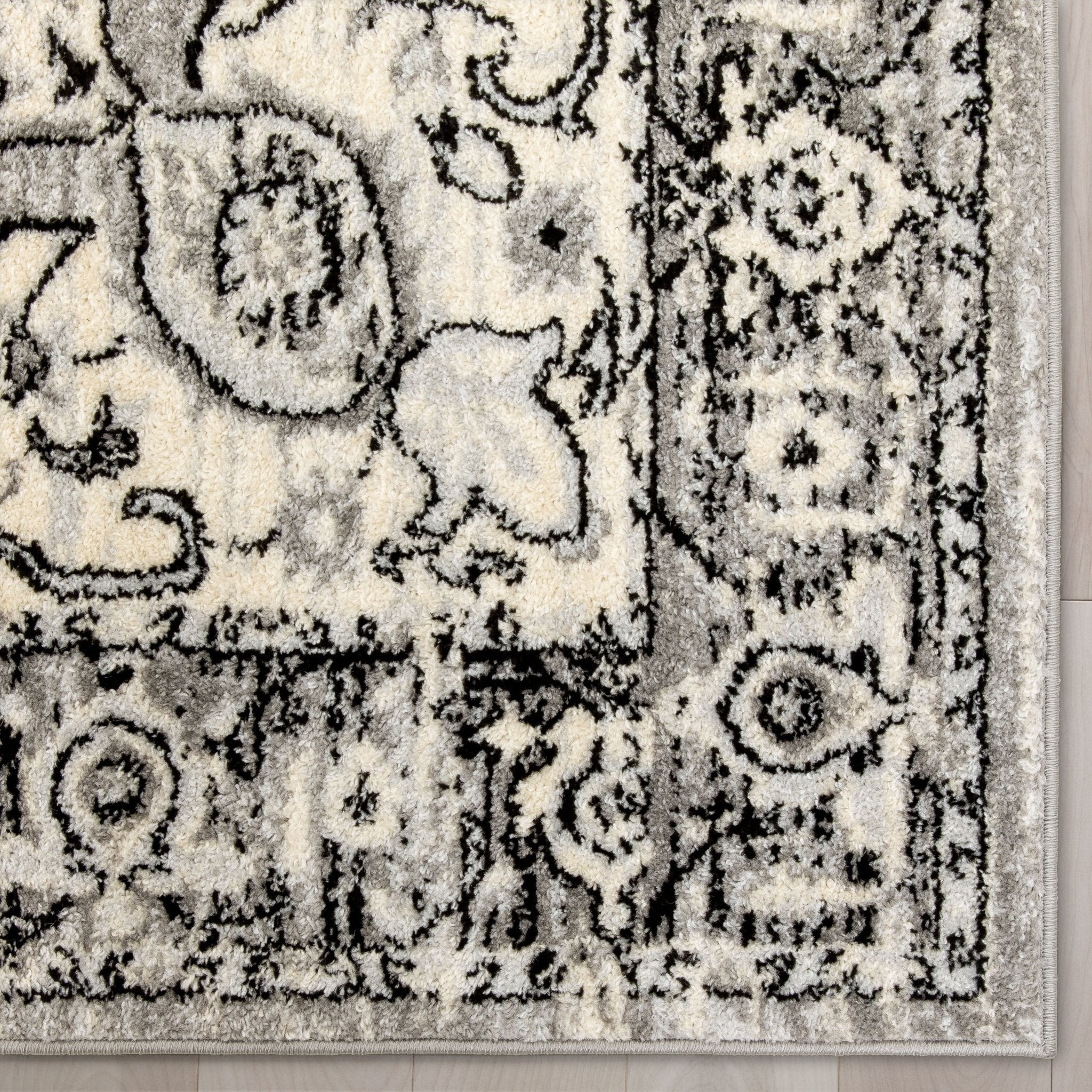 Arctic Bloom Medallion Oriental Ivory Grey High-Low Rug、mySite、gigharbornorthrealestate