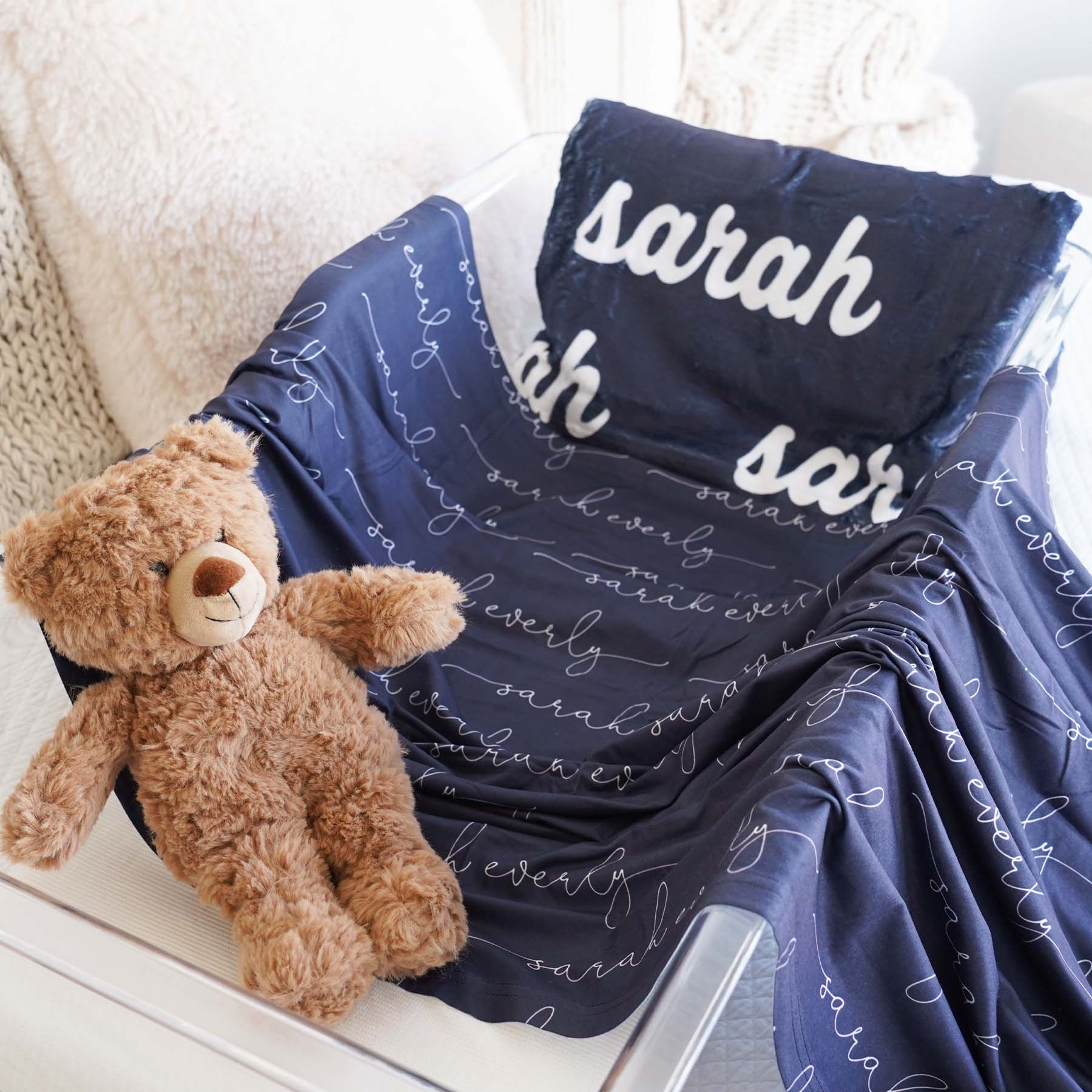  Personalized Navy & White Baby Name Swaddle Blanket - Script Only、mySite、layawaytickets