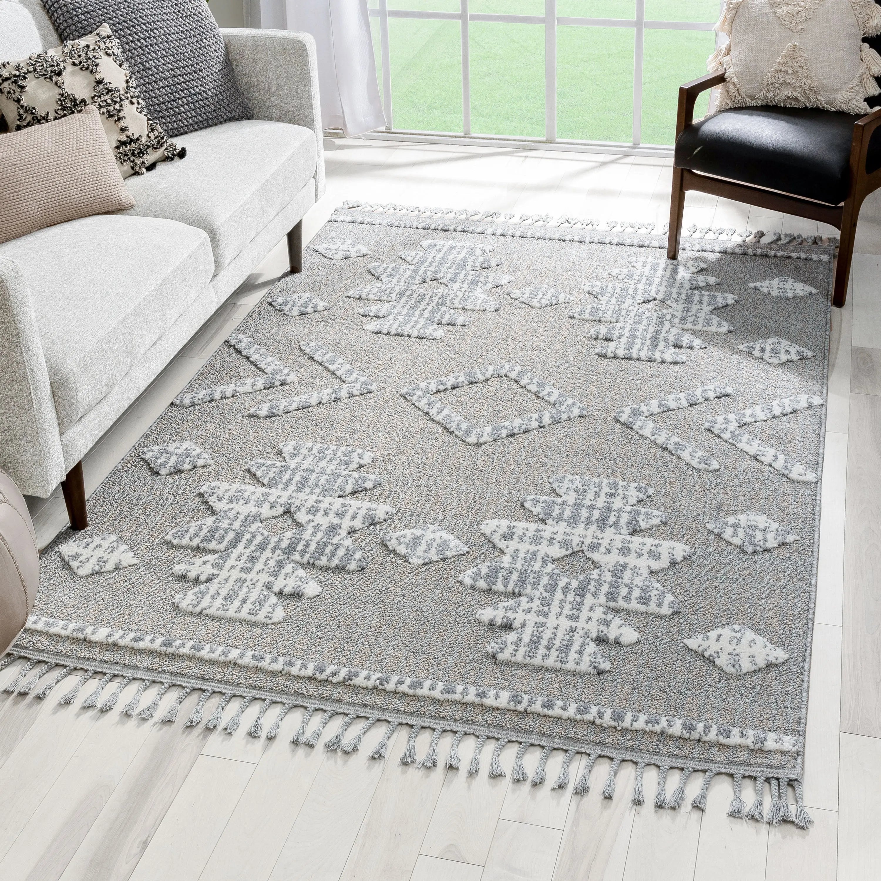 Savannah Tribal Geometric Pattern Ivory High-Low Textured Rug、mySite、gigharbornorthrealestate