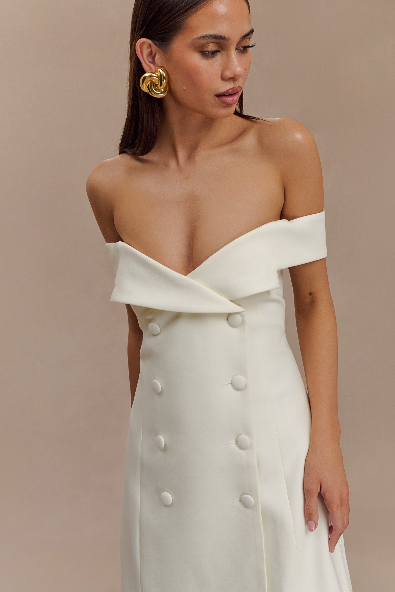Noelle Off Shoulder Suiting Mini Dress - Ivory、mySite、solidvoid