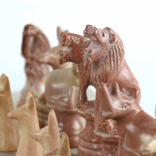 Hand Carved Kenya Traditional Soapstone Animal Chess Set or Pieces- 15 Board、mySite、g9winljtr