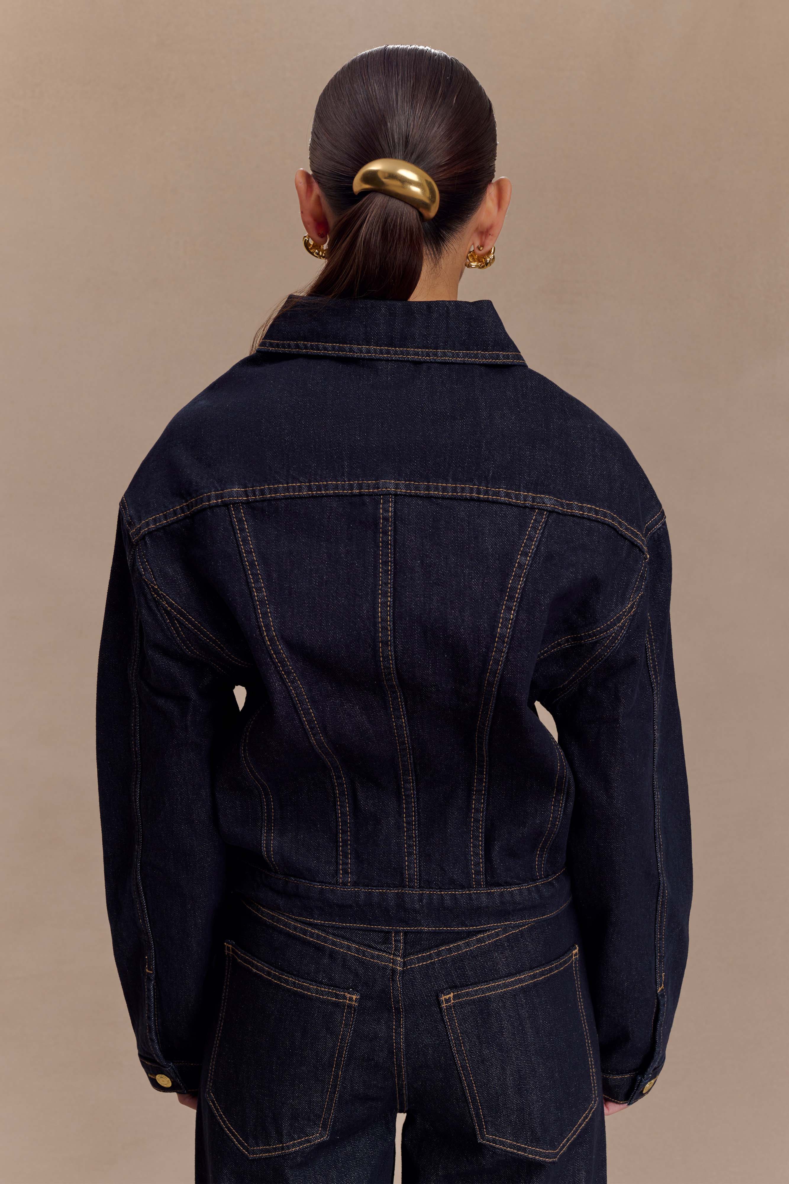 Kirra Cinched Denim Jacket - Washed Indigo Blue、mySite、solidvoid