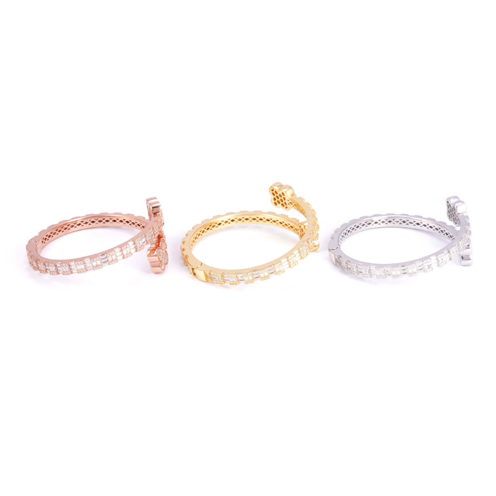Floral Baguette Moissanite Bangle Bracelet 14K Gold、mySite、hinf8tx79