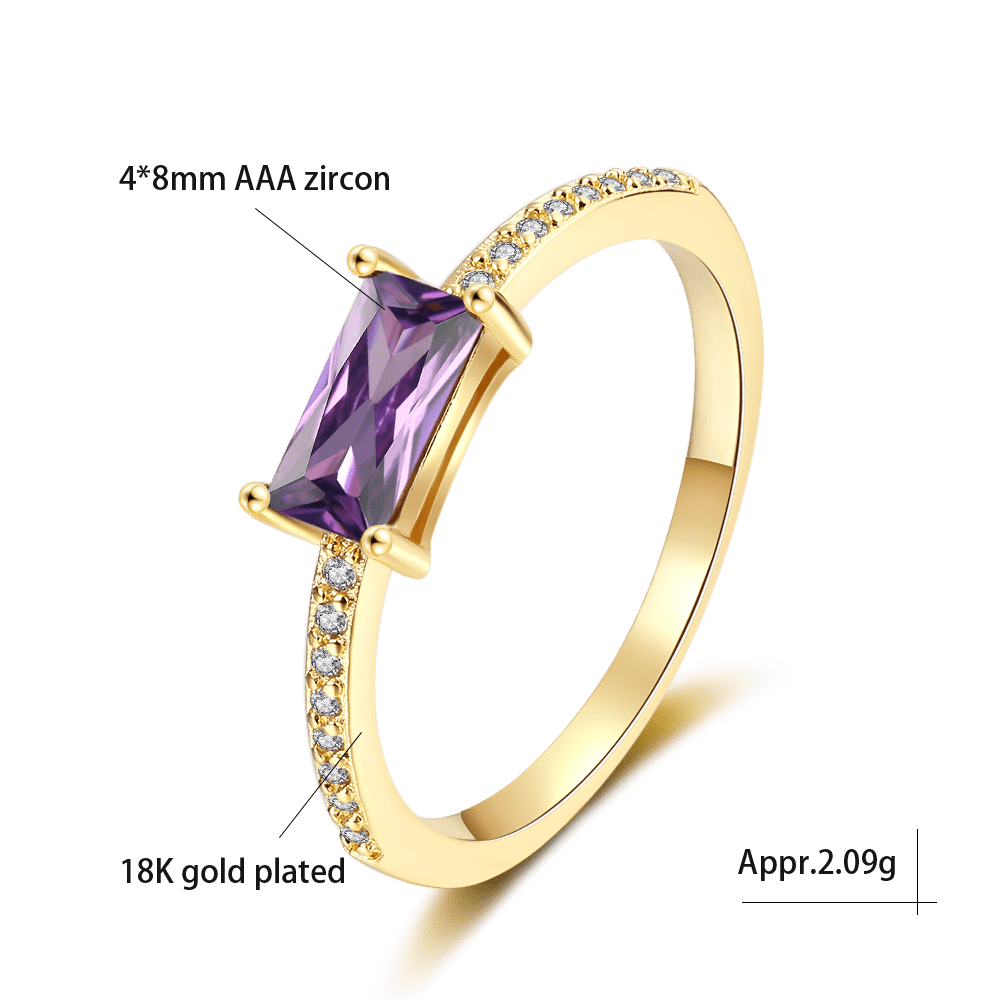 Rectangular Purple CZ Ring, Delicate and Feminine Sterling Silver、mySite、g9winljtr