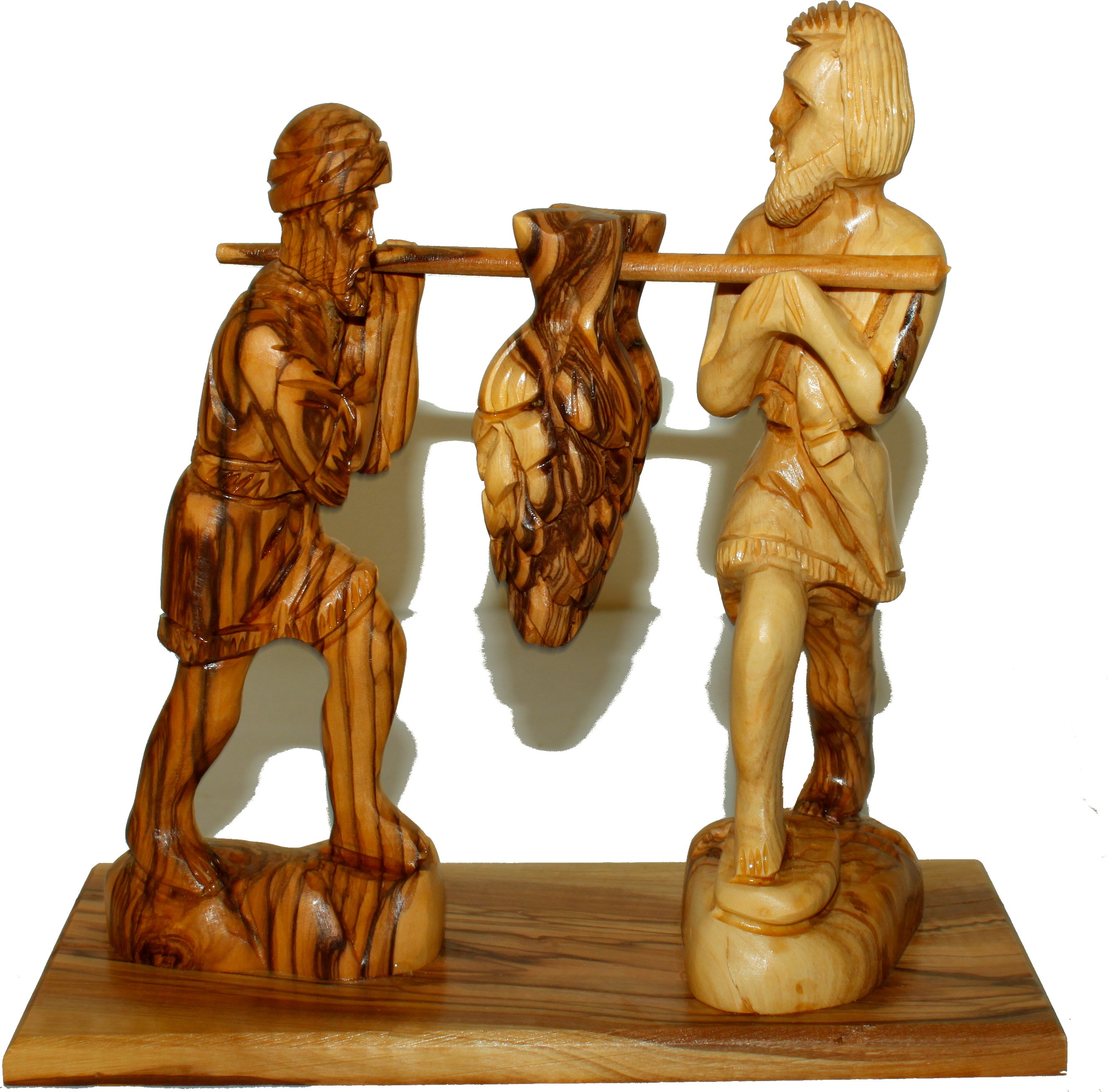 Caleb and Joshua (Hoshea) bringing the fruit of the Land - carved in olive wood (20 x 20 x 9 cm or 8 x 8 x 3.5 Inches)、mySite、topwebapps