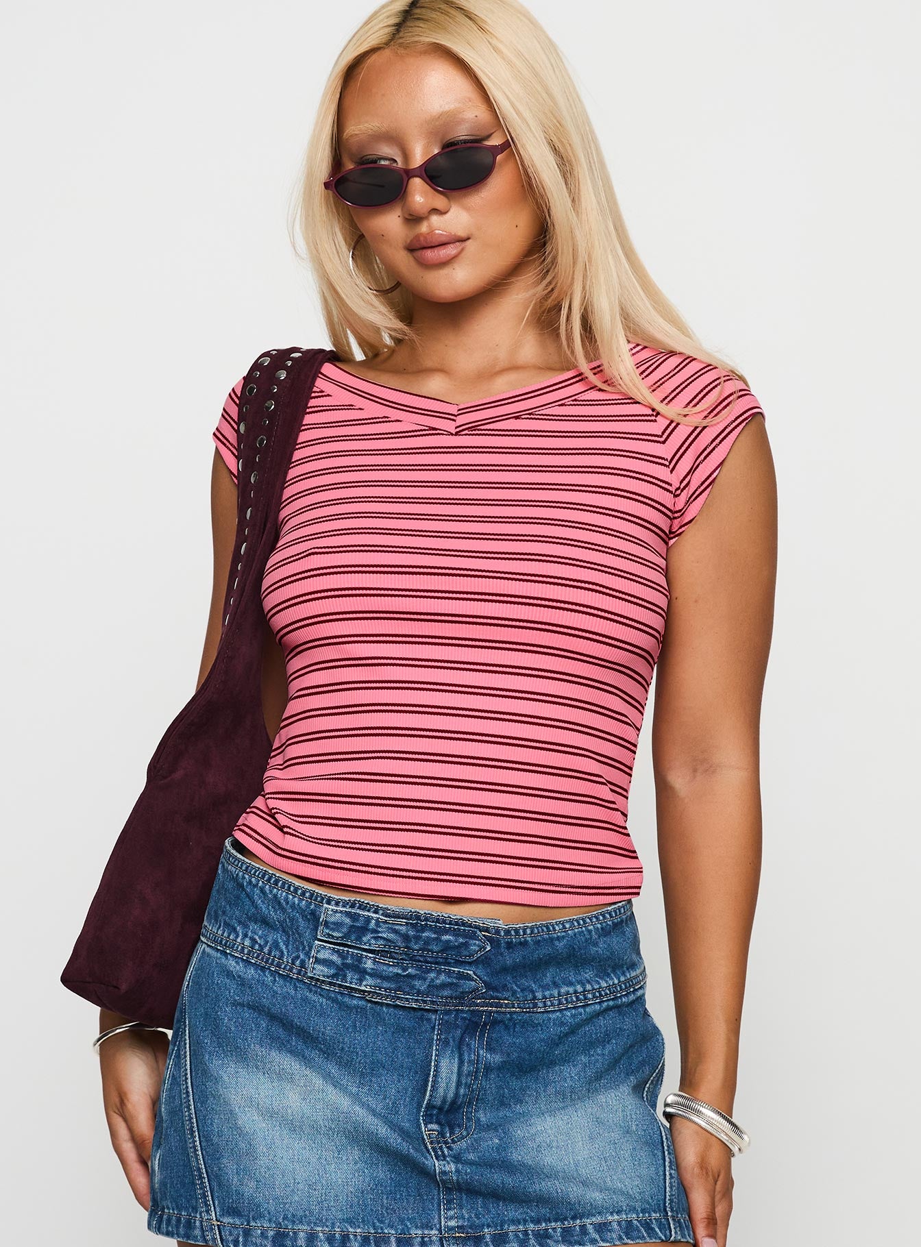 Both Still Young V Neck Top Red、mySite、solidvoid