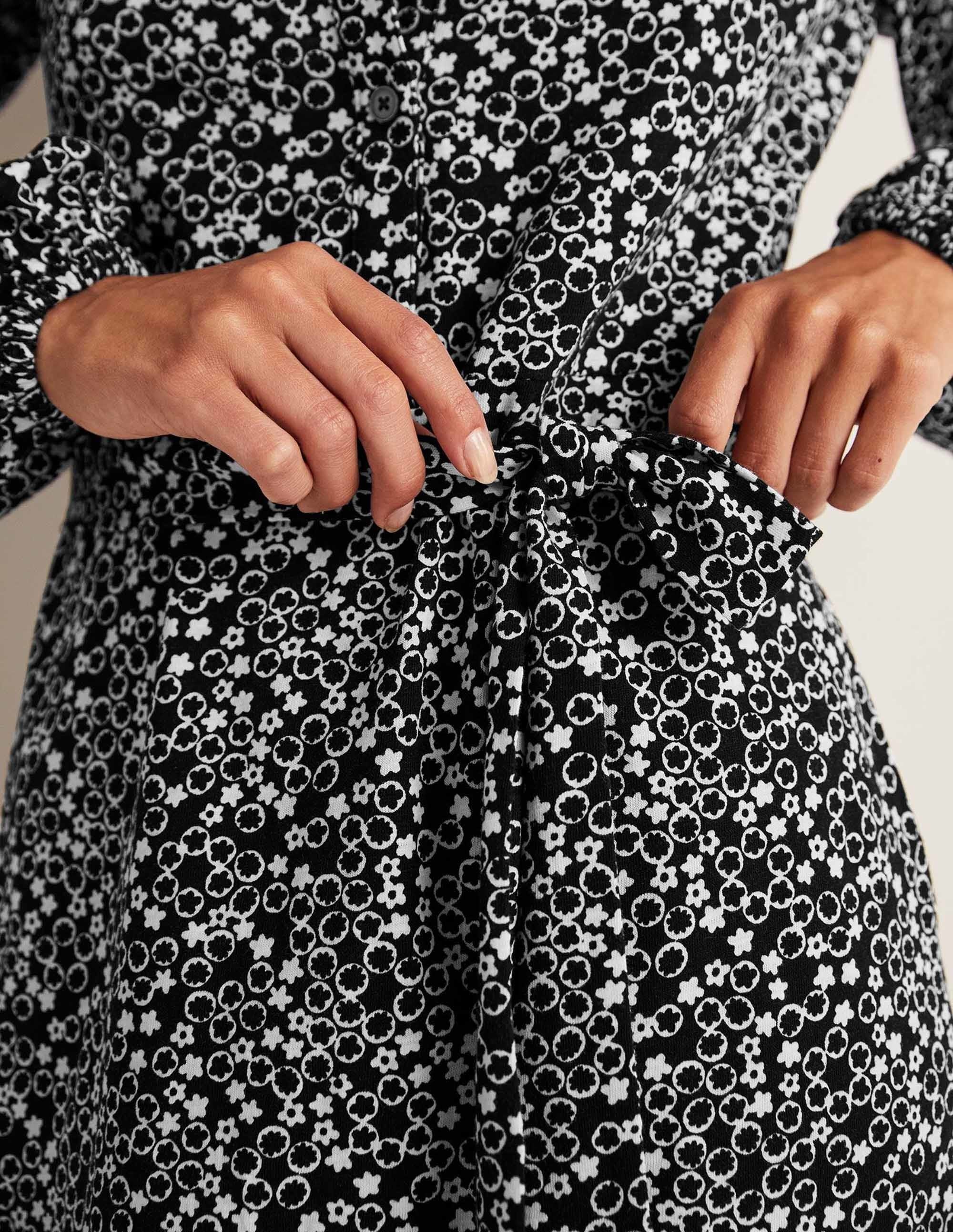  Belted Jersey Shirt Dress-Black, Floral Pebble、mySite、ashleygrahame