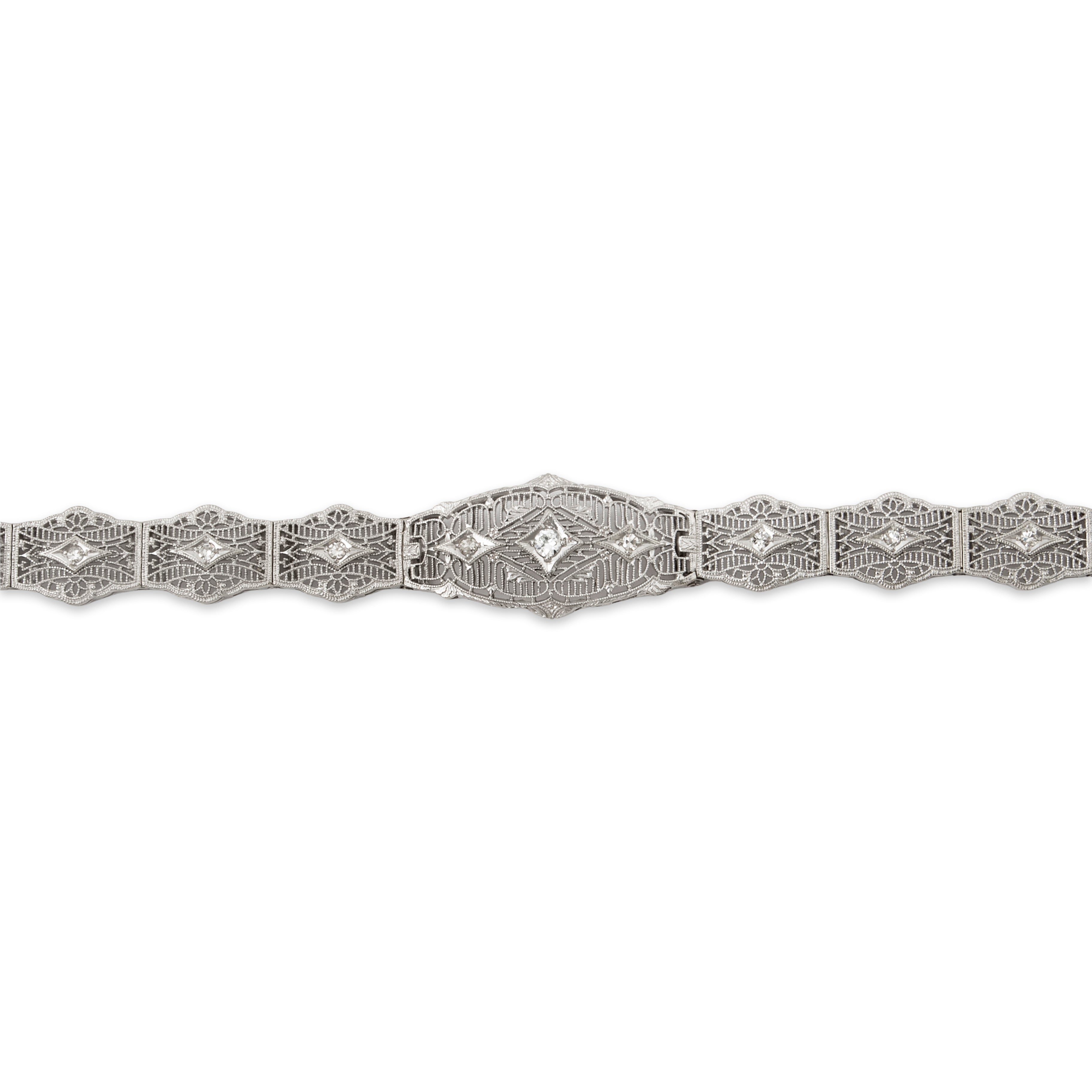 Antique Art Deco 14k White Gold .268cttw Diamond Openwork Bracelet 6.75、mySite、hinf8tx79