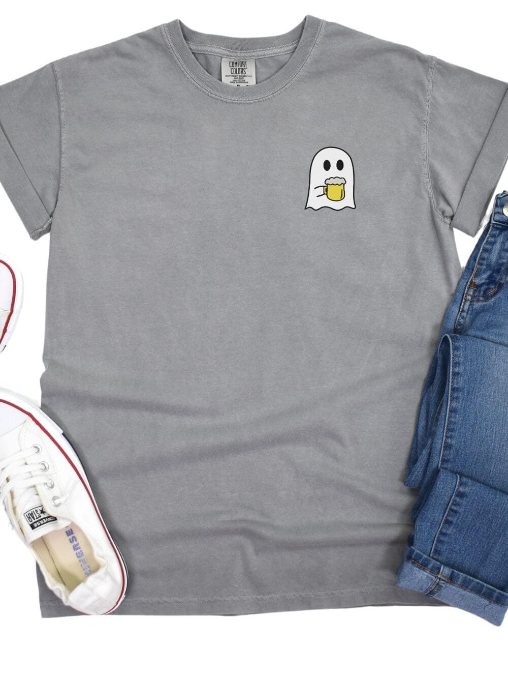 Beer Ghost Comfort Colors Embroidered Unisex T-Shirt、mySite、camillekostekn