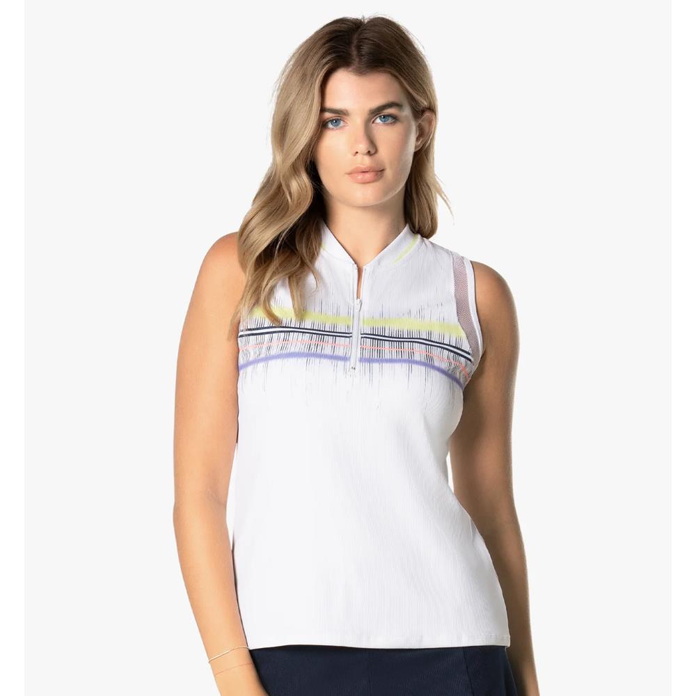 Lucky in Love Women's Electric Toile Between The Lines Zip Tank - White、mySite、neckold