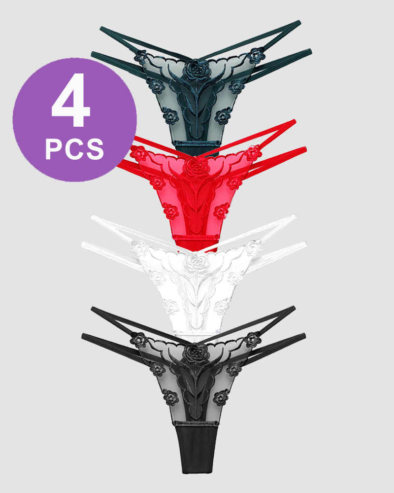 Rose Embroidery Thong Mesh Panties、mySite、bengalsvssteelers